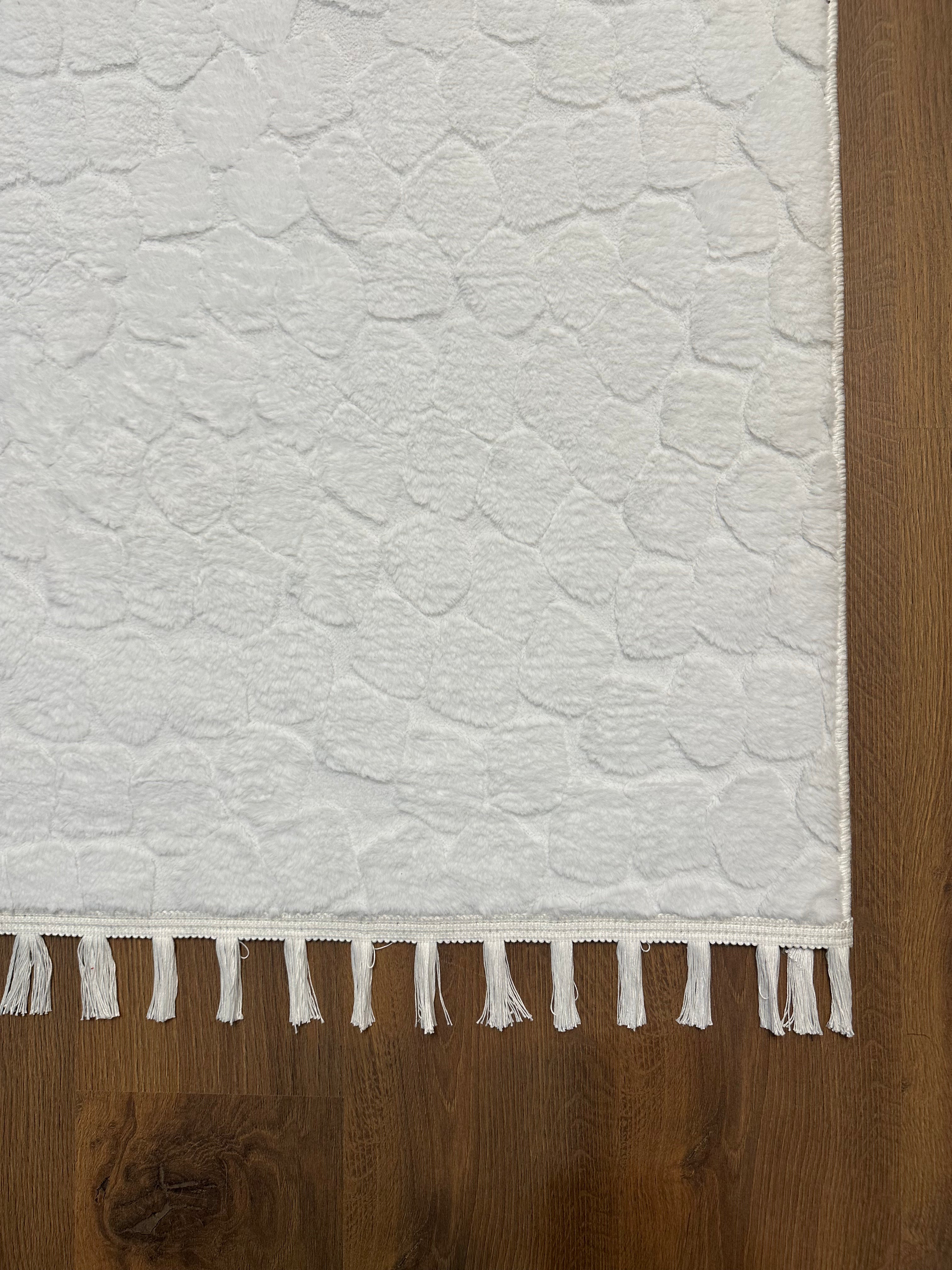TAVŞAN TAŞ DESEN - BEYAZ KAYMAZ TABAN PUFFY SHAGGY YATAK ODASI HALISI