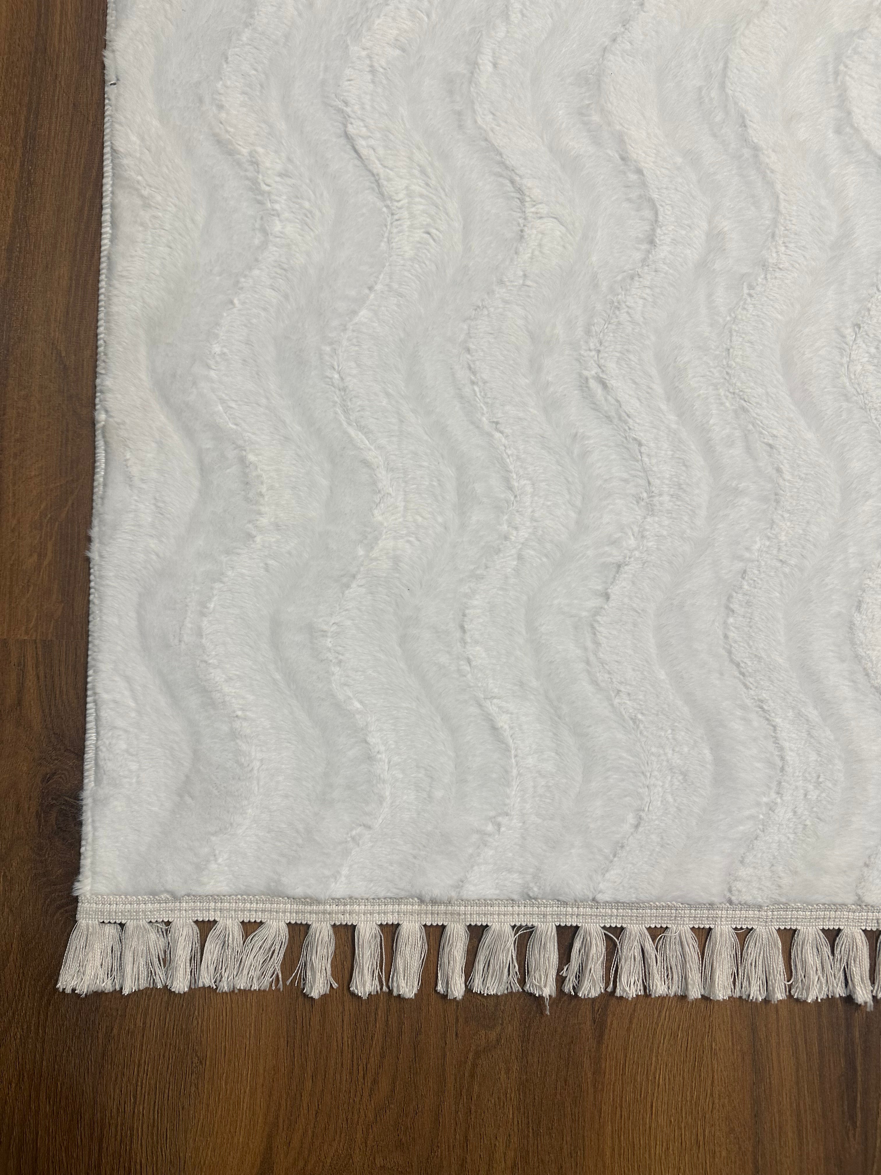 TAVŞAN WAVY - BEYAZ KAYMAZ TABAN PUFFY SHAGGY YATAK ODASI HALISI