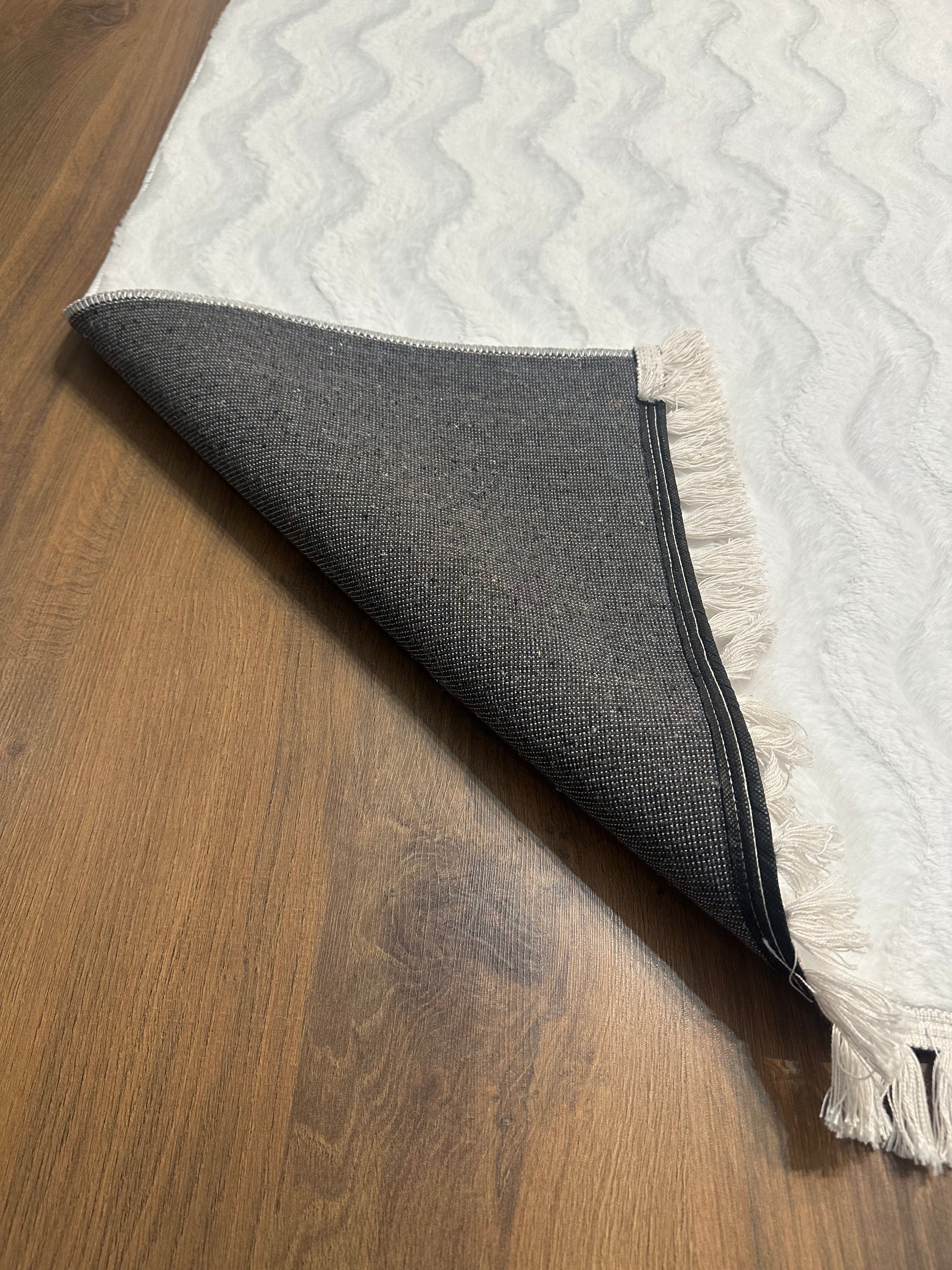 TAVŞAN WAVY - BEYAZ KAYMAZ TABAN PUFFY SHAGGY YATAK ODASI HALISI