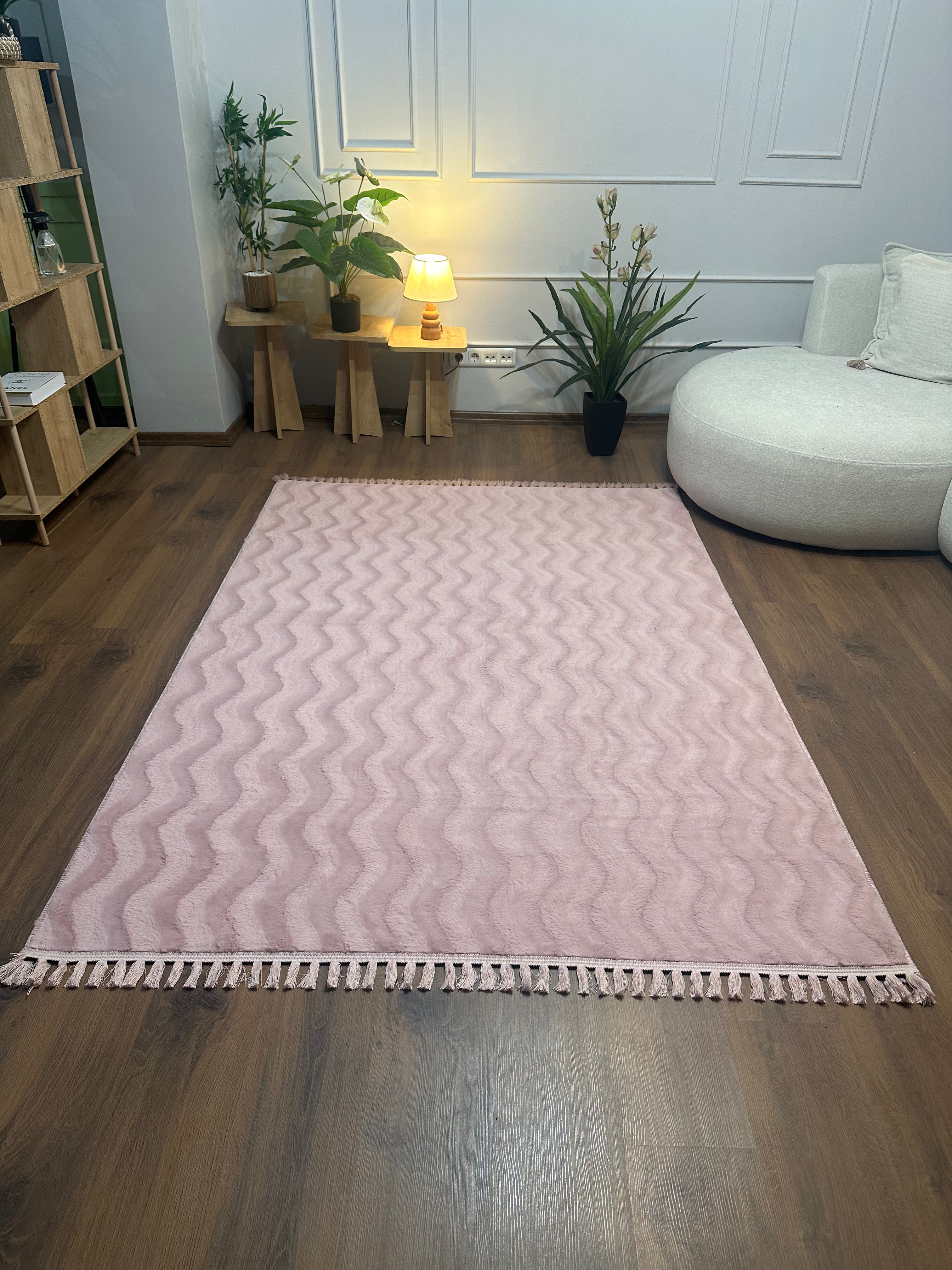 TAVŞAN WAVY - PUDRA KAYMAZ TABAN PUFFY SHAGGY YATAK ODASI HALISI