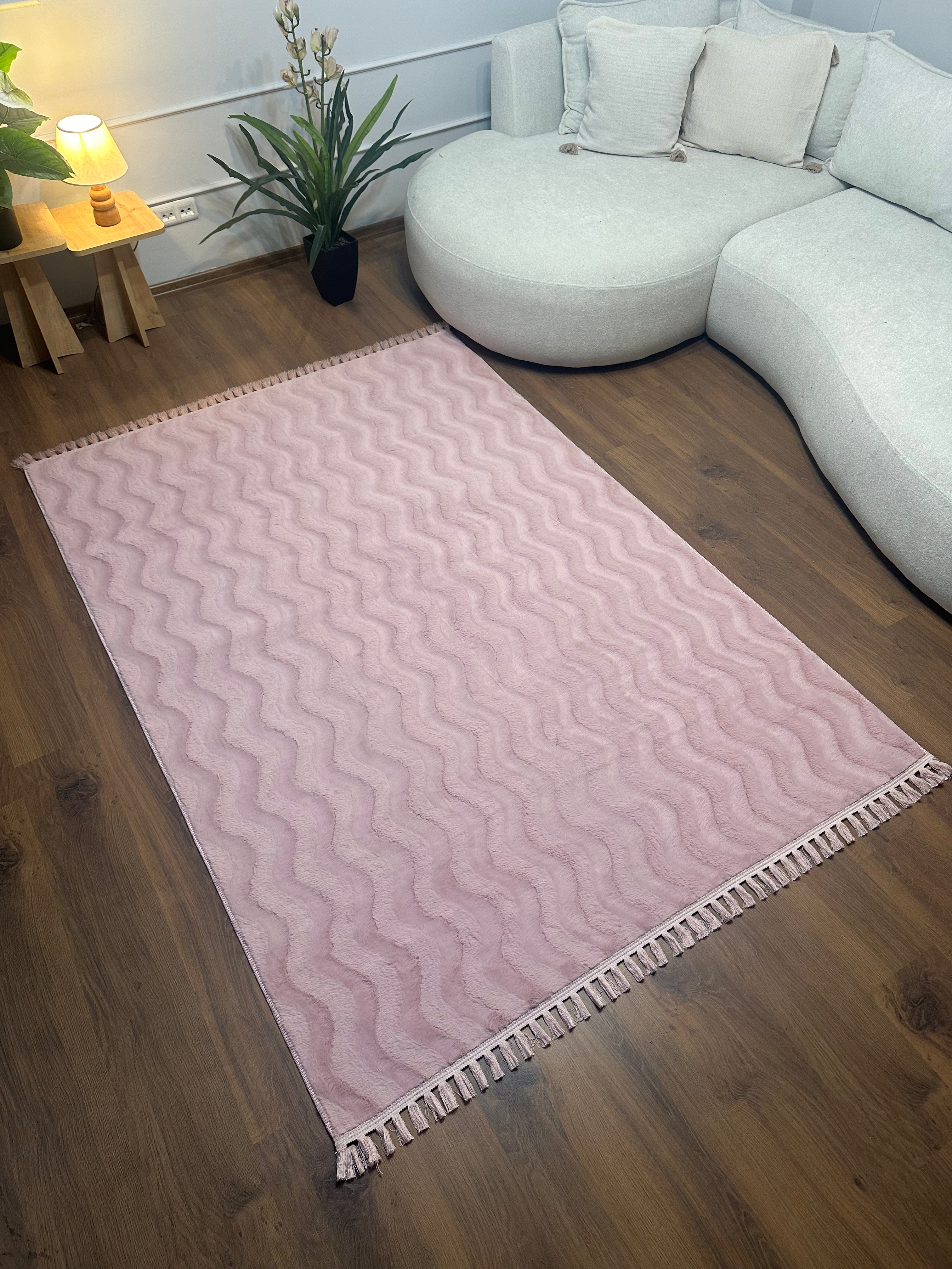 TAVŞAN WAVY - PUDRA KAYMAZ TABAN PUFFY SHAGGY YATAK ODASI HALISI