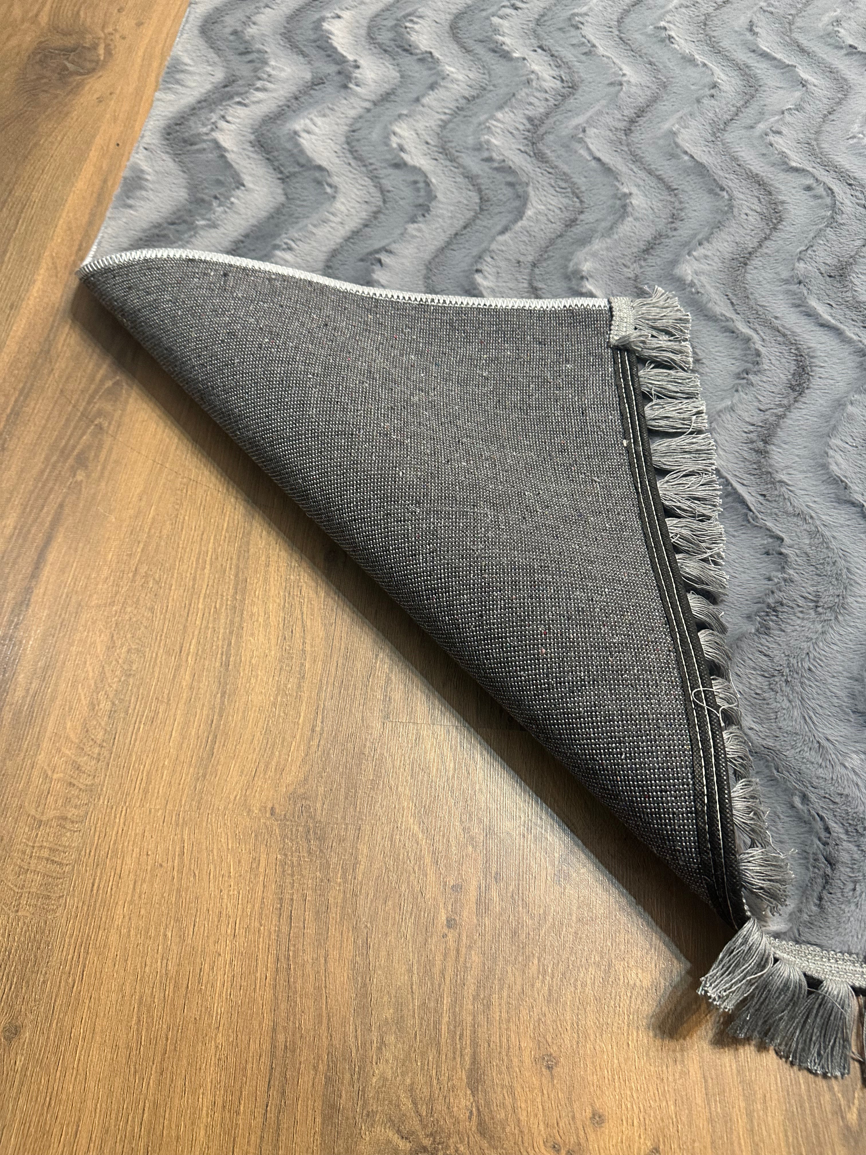 TAVŞAN WAVY - ANTRASİT KAYMAZ TABAN PUFFY SHAGGY YATAK ODASI HALISI