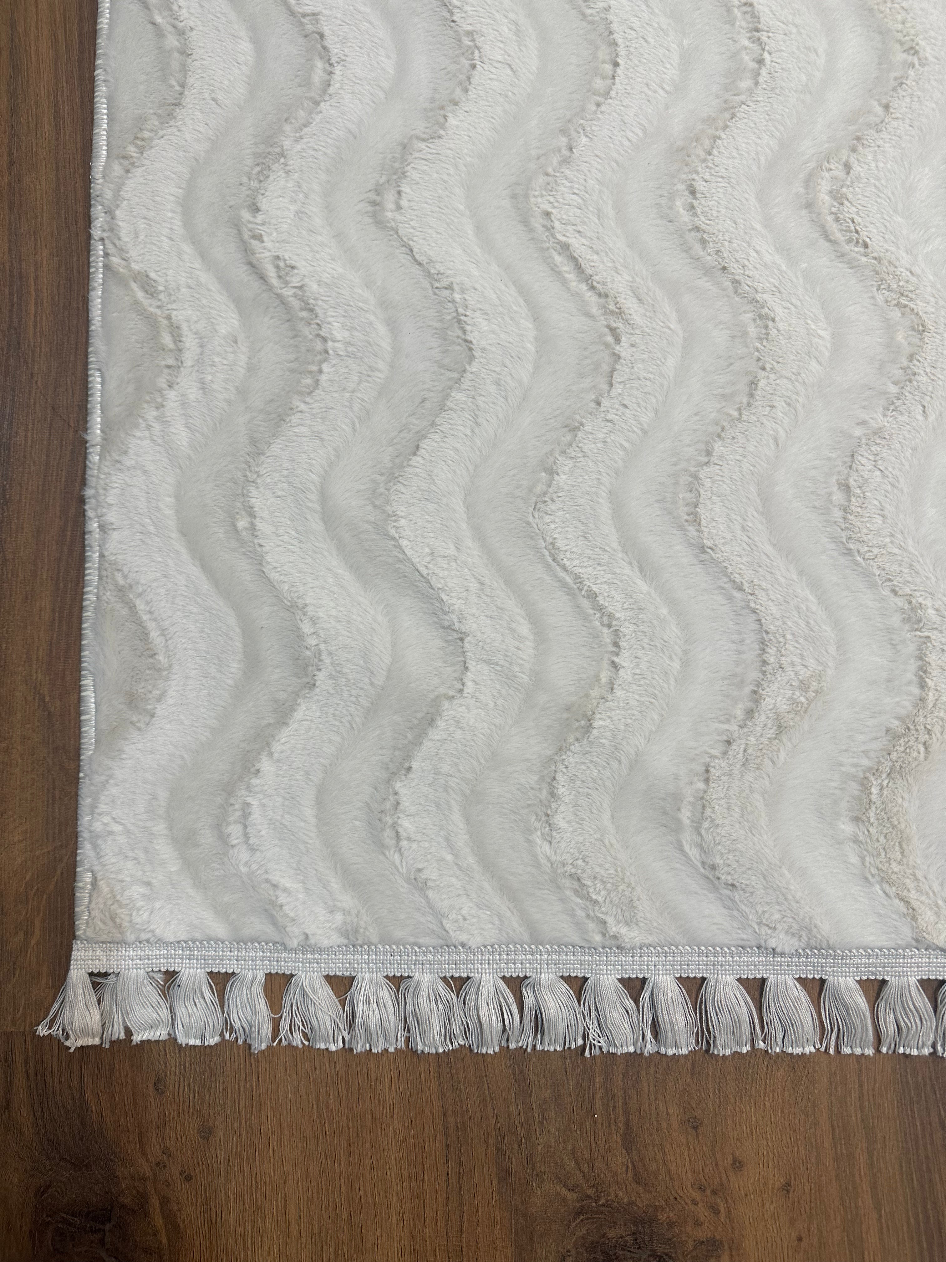 TAVŞAN WAVY - KREM KAYMAZ TABAN PUFFY SHAGGY YATAK ODASI HALISI