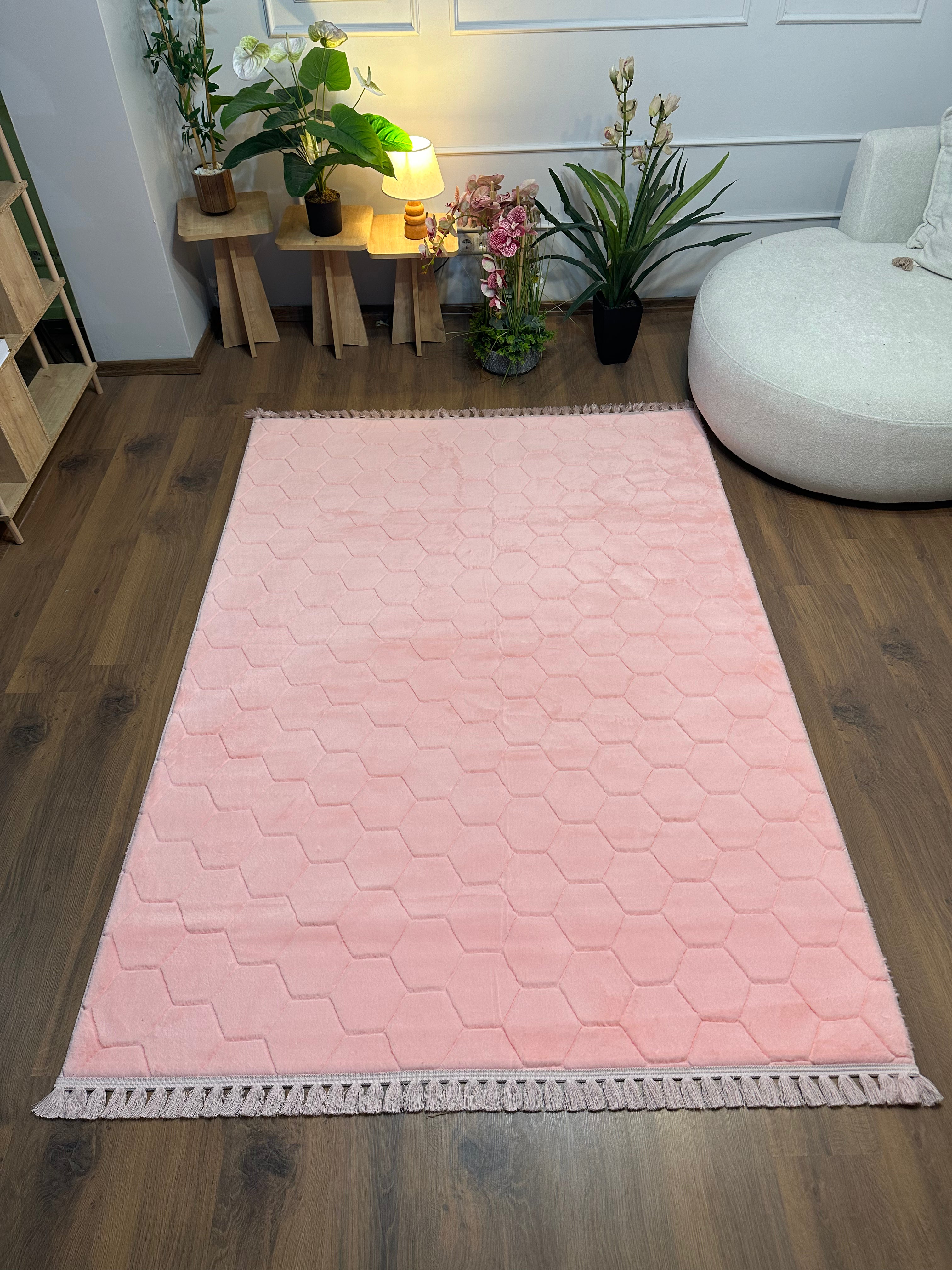 TAVŞAN PETEK - PUDRA KAYMAZ TABAN PUFFY SHAGGY YATAK ODASI HALISI