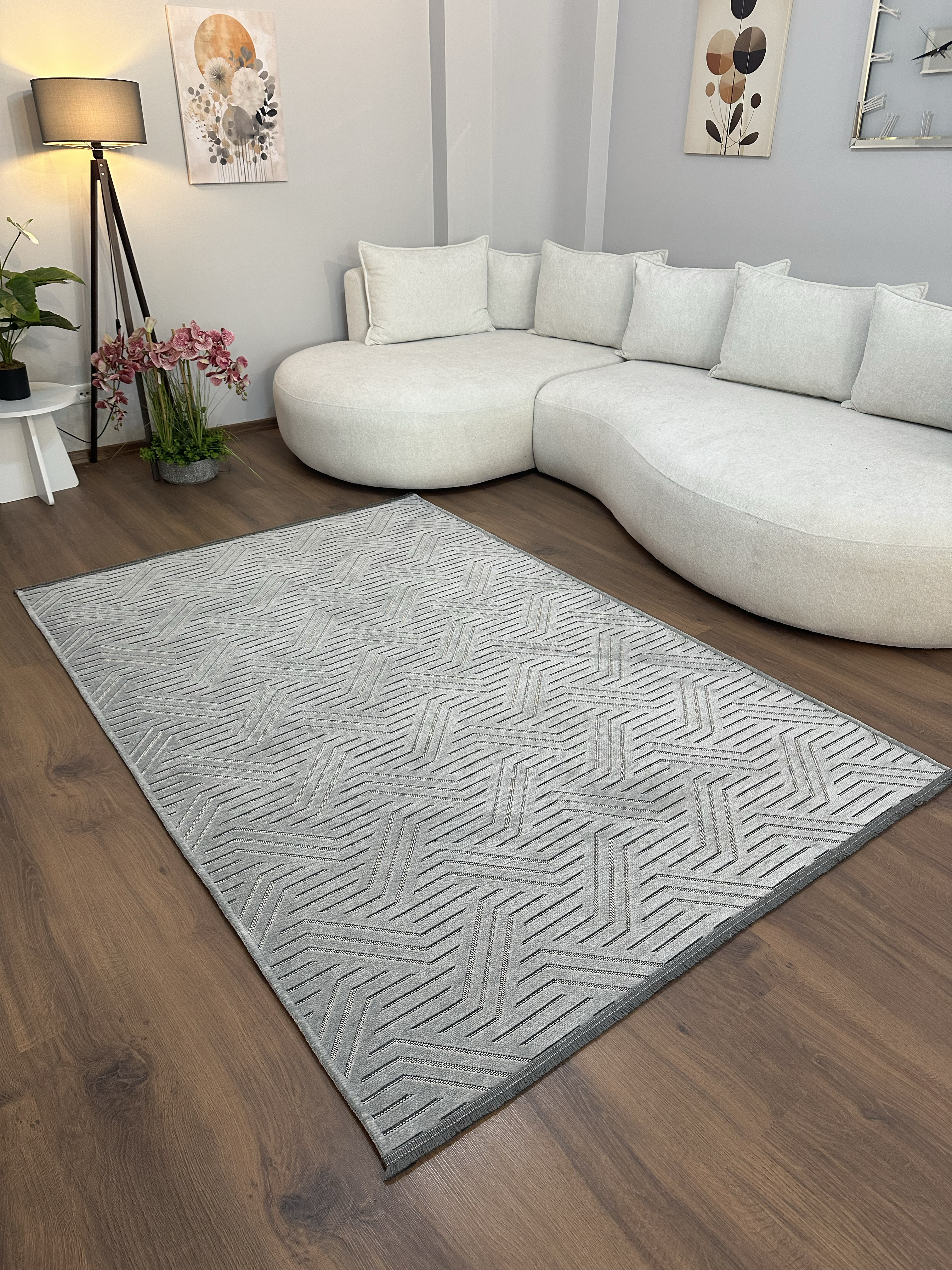 ŞÖNİL PERLA - GRİ Kaymaz Taban Salon Şönil Kilim Dokuma Halı