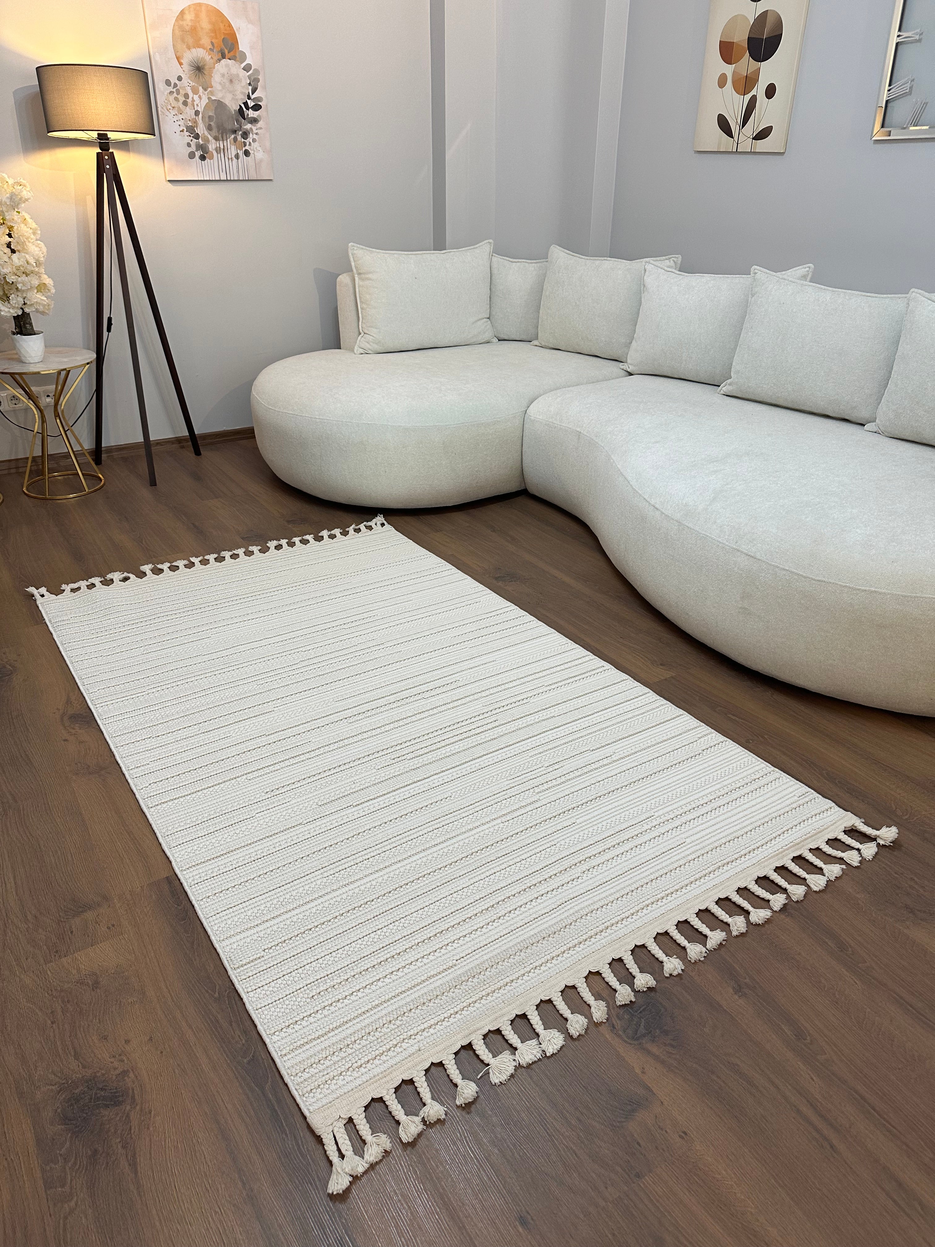 PALMAS-5021-T - KREM Yumuşak Bukle (Loop) Kabartmalı Dokuma Salon Halısı