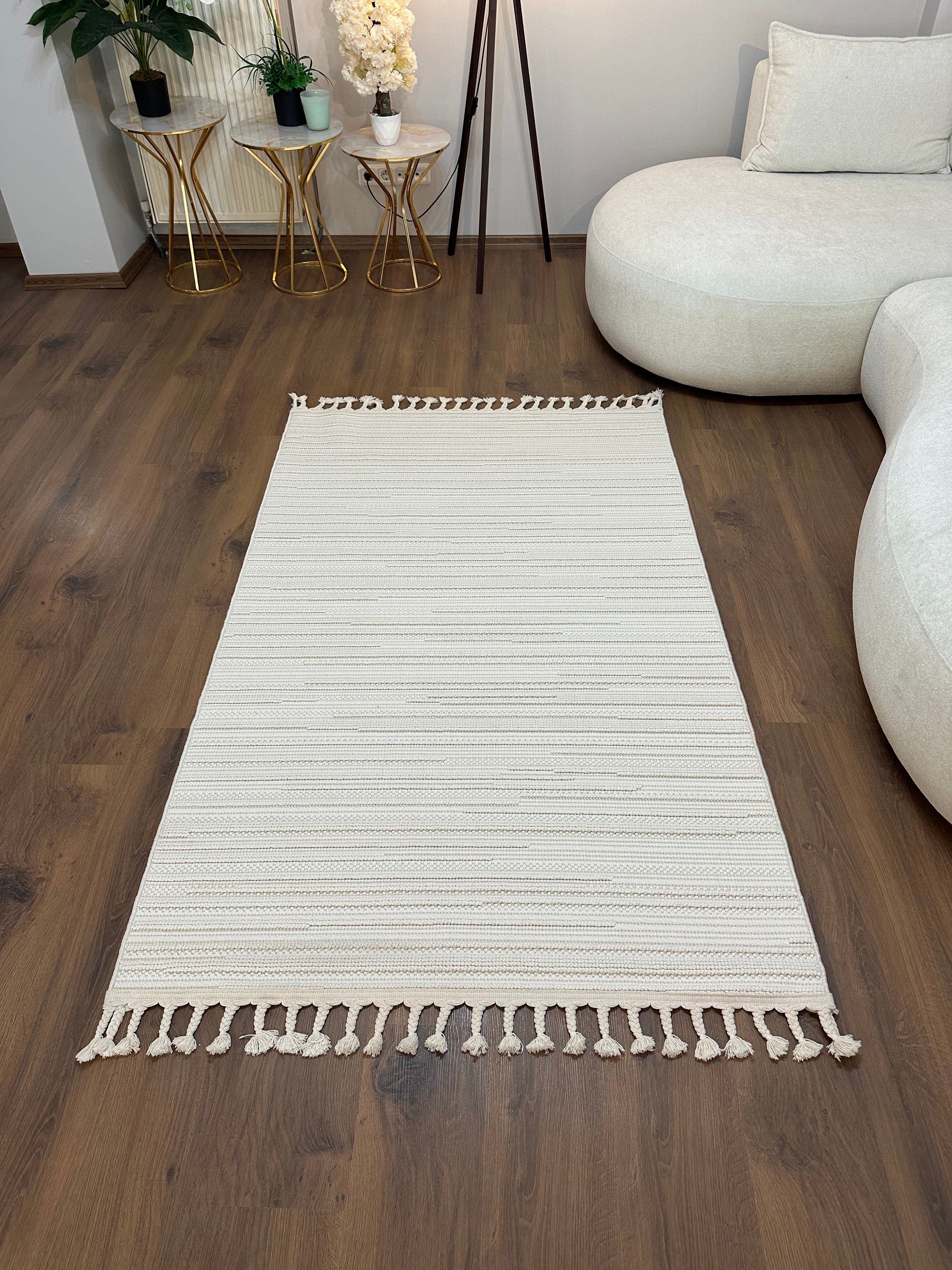 PALMAS-5021-T - KREM Yumuşak Bukle (Loop) Kabartmalı Dokuma Salon Halısı