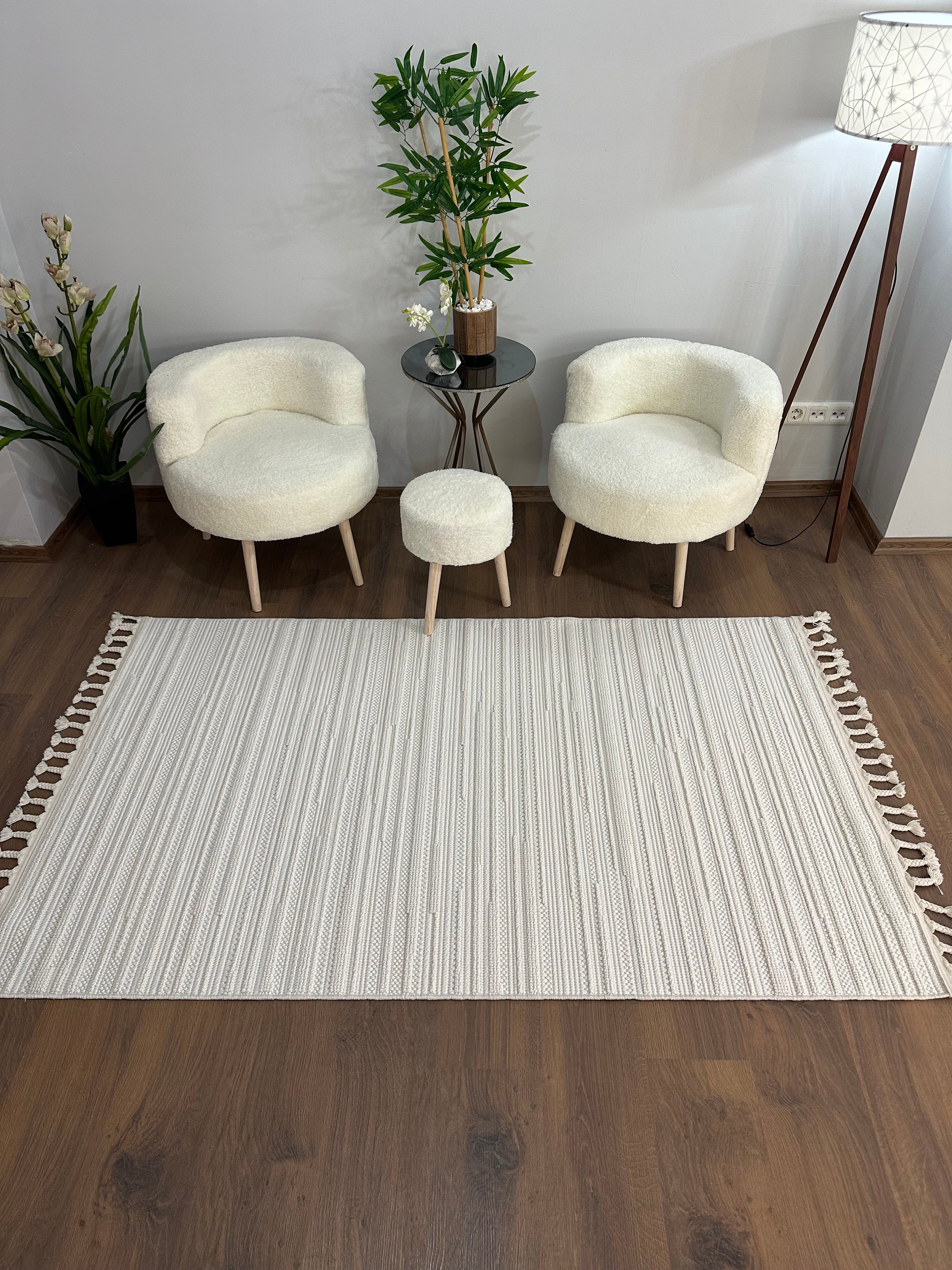 PALMAS-5021-T - KREM Yumuşak Bukle (Loop) Kabartmalı Dokuma Salon Halısı