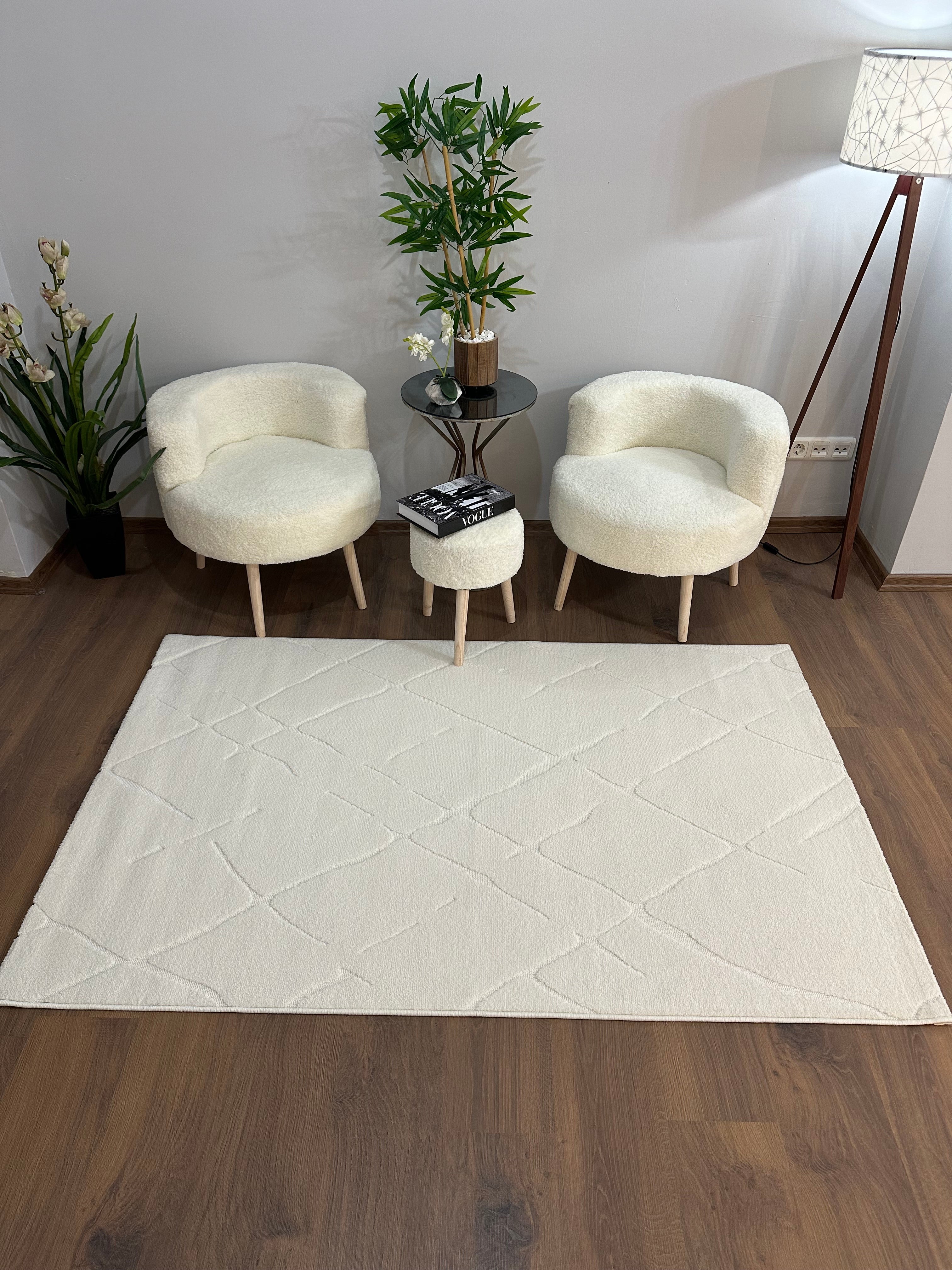 VERONA-10T Yumuşak Sık Pamuk Dokuma Taban Salon Halısı-KREM