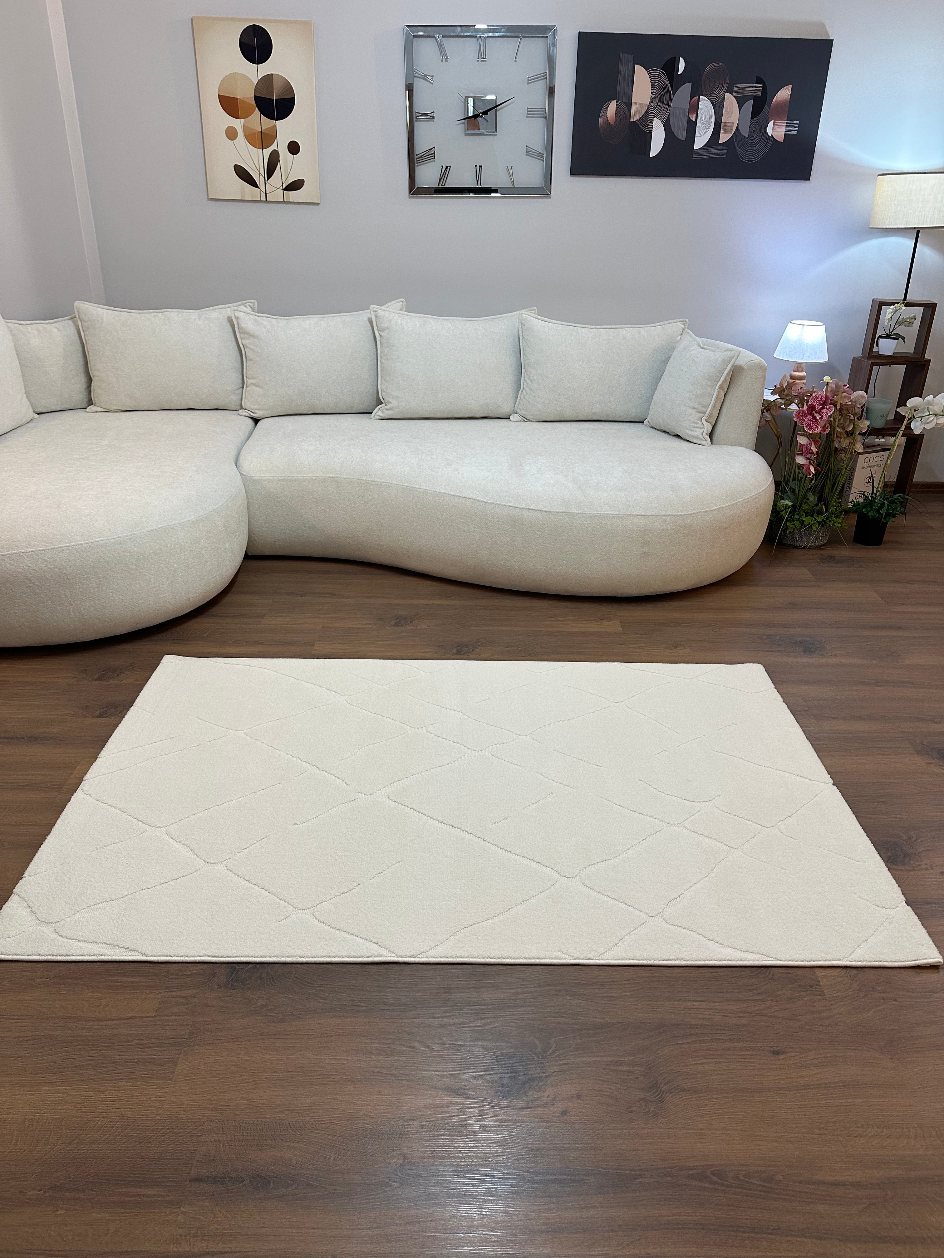 VERONA-10T Yumuşak Sık Pamuk Dokuma Taban Salon Halısı-KREM