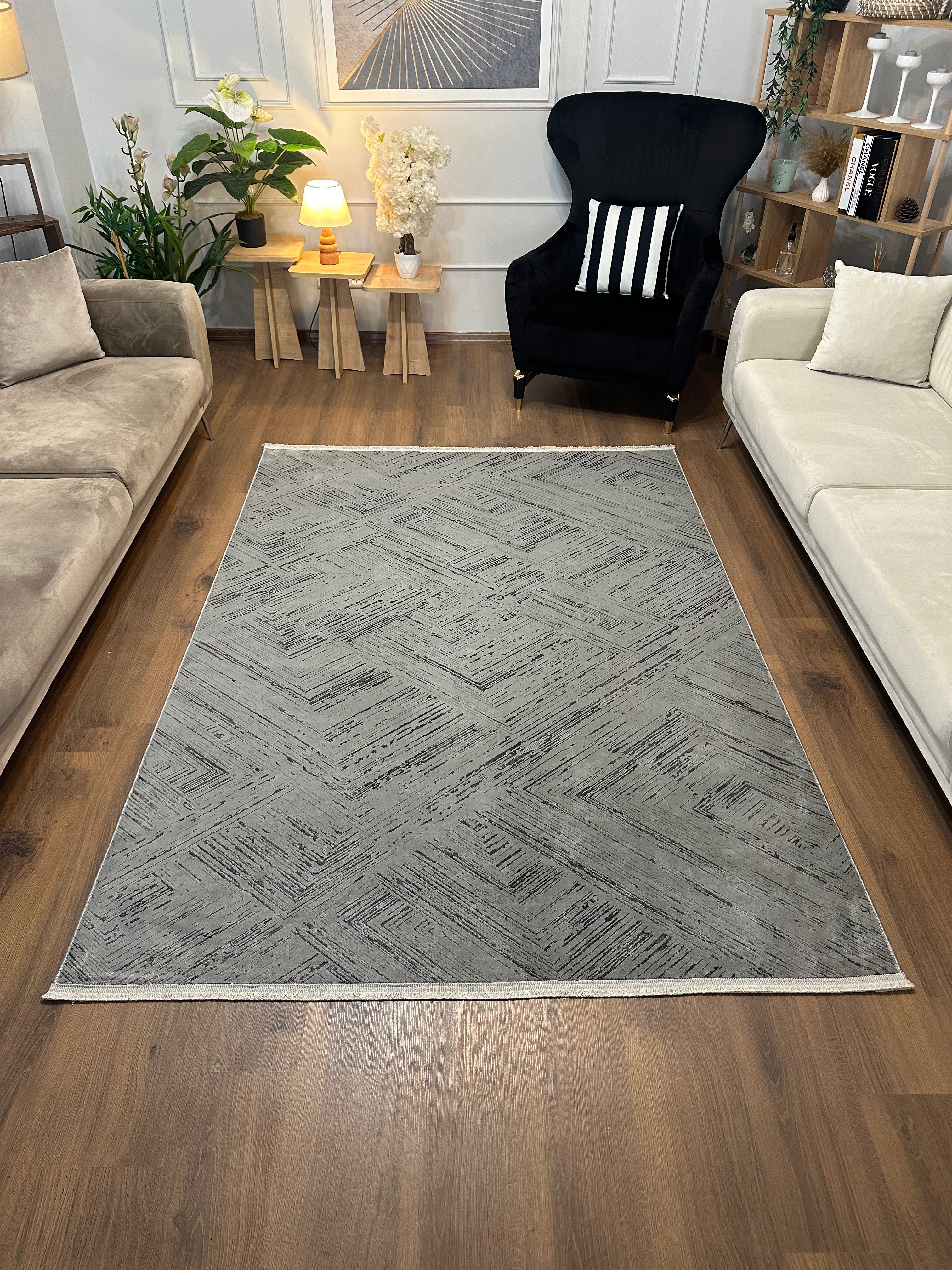 LOTUS C39-GRİ Kaymaz Taban Sentetik Bambu Saten Salon Halısı