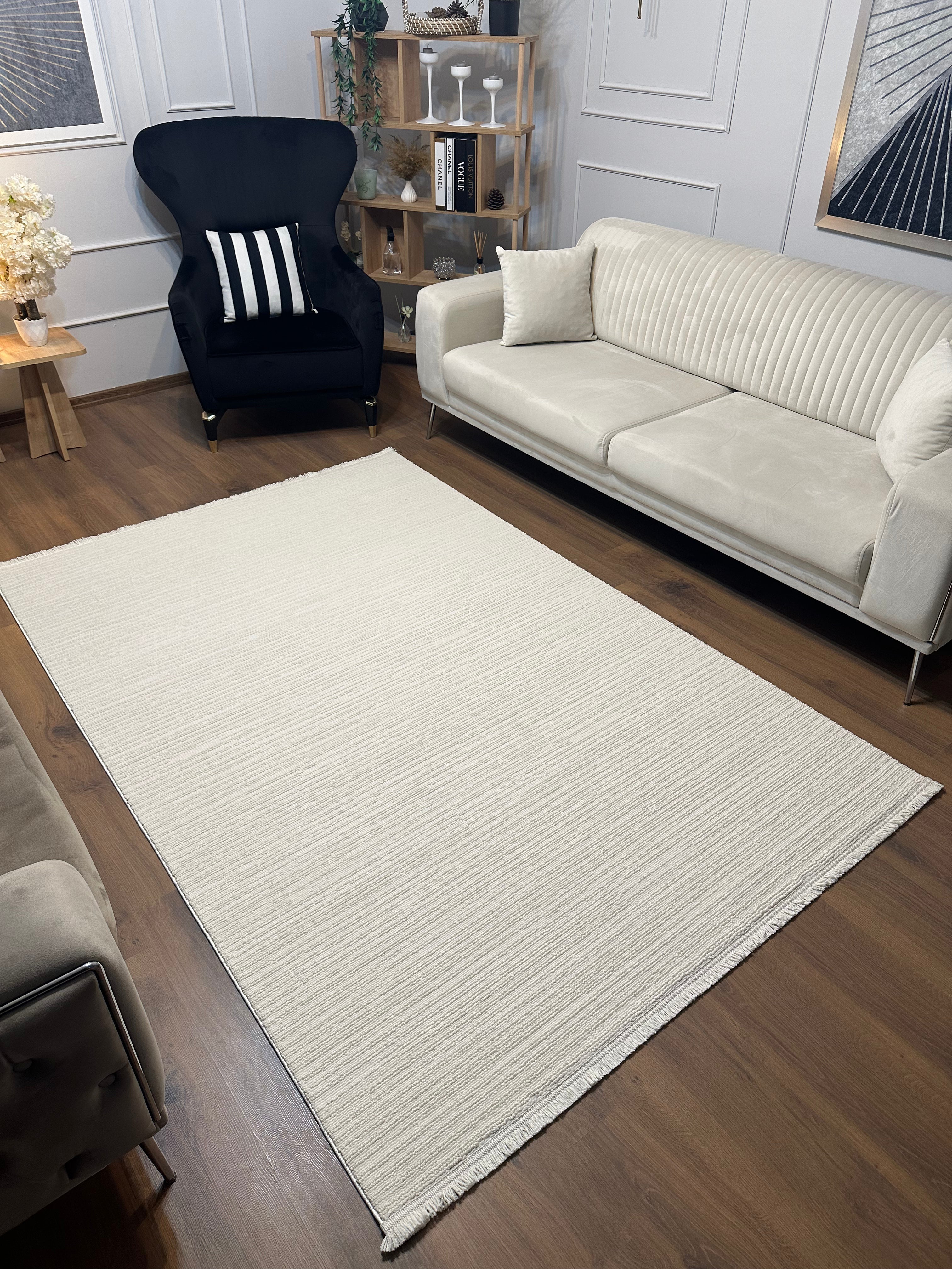 PALERMO C3-KREM Kabartmalı Modern Desenli Salon Halısı