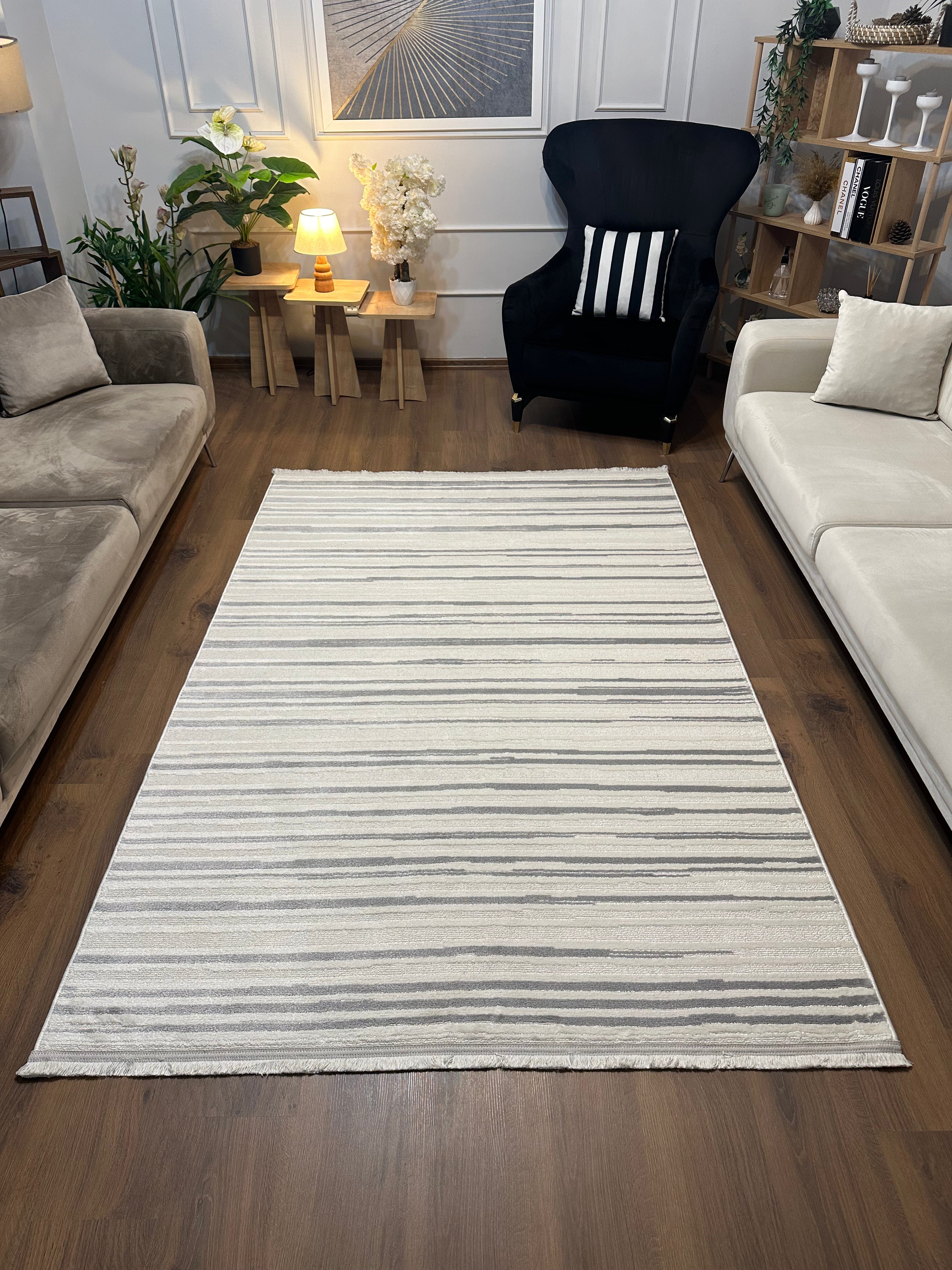 İCON A-5303 GRİ Kabartmalı Modern İskandinav Desenli Salon Halısı