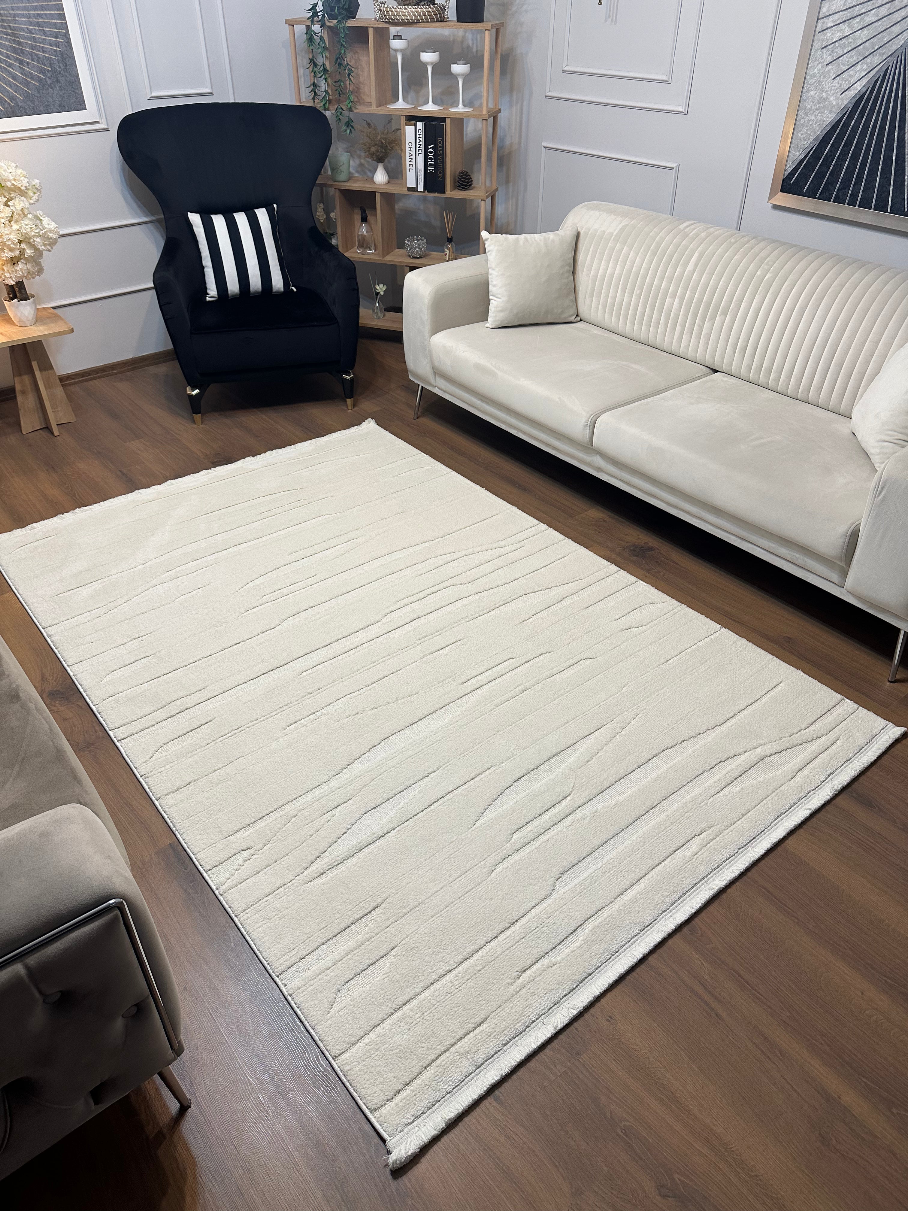 VENEZİA O-İZ01 KREM Yumuşak Sık Pamuk Dokuma Taban Salon Halısı