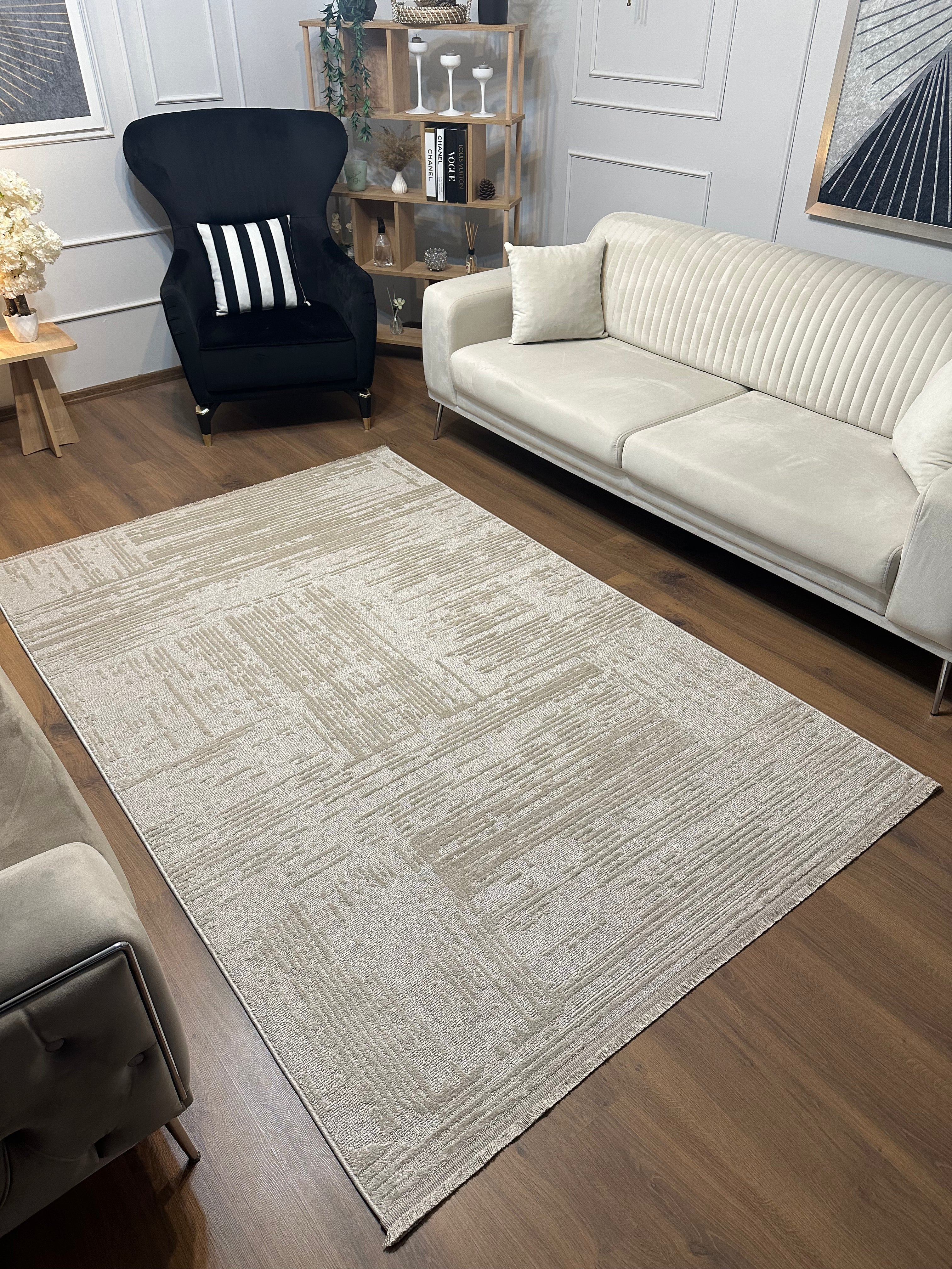 İCON A-5307 BEJ Kabartmalı Modern İskandinav Desenli Salon Halısı