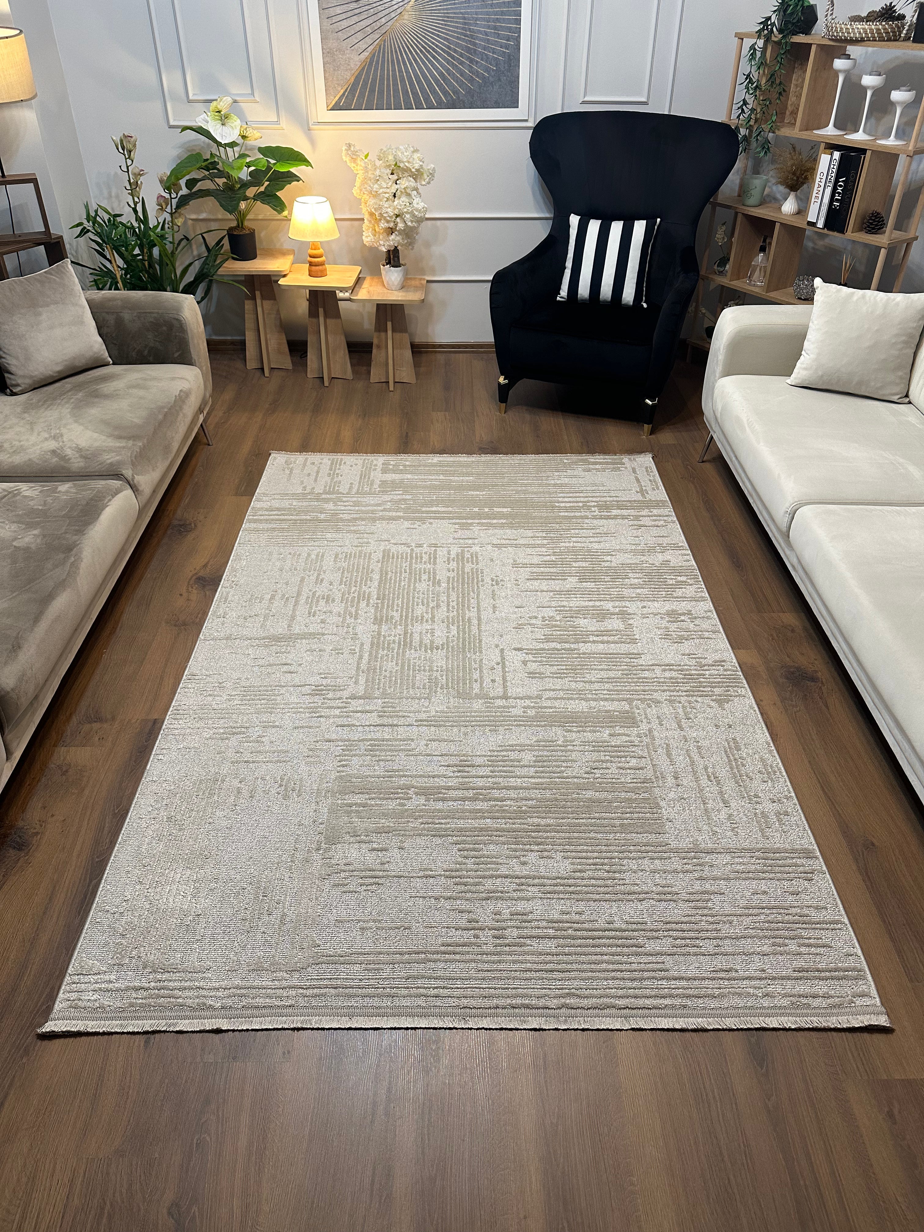 İCON A-5307 BEJ Kabartmalı Modern İskandinav Desenli Salon Halısı