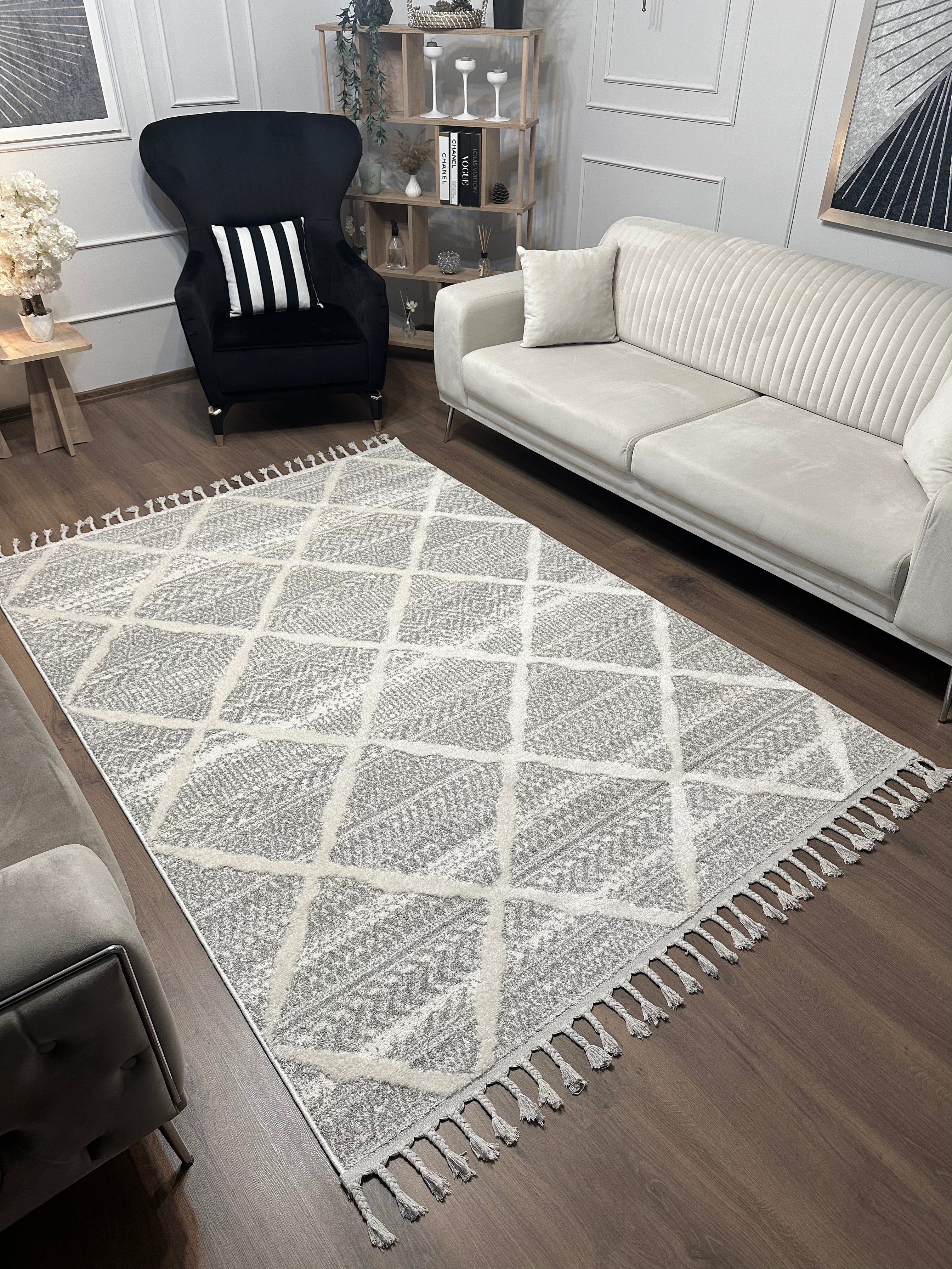 PALERMO A-10692 GRİ Kabartmalı Modern Desenli Salon Halısı