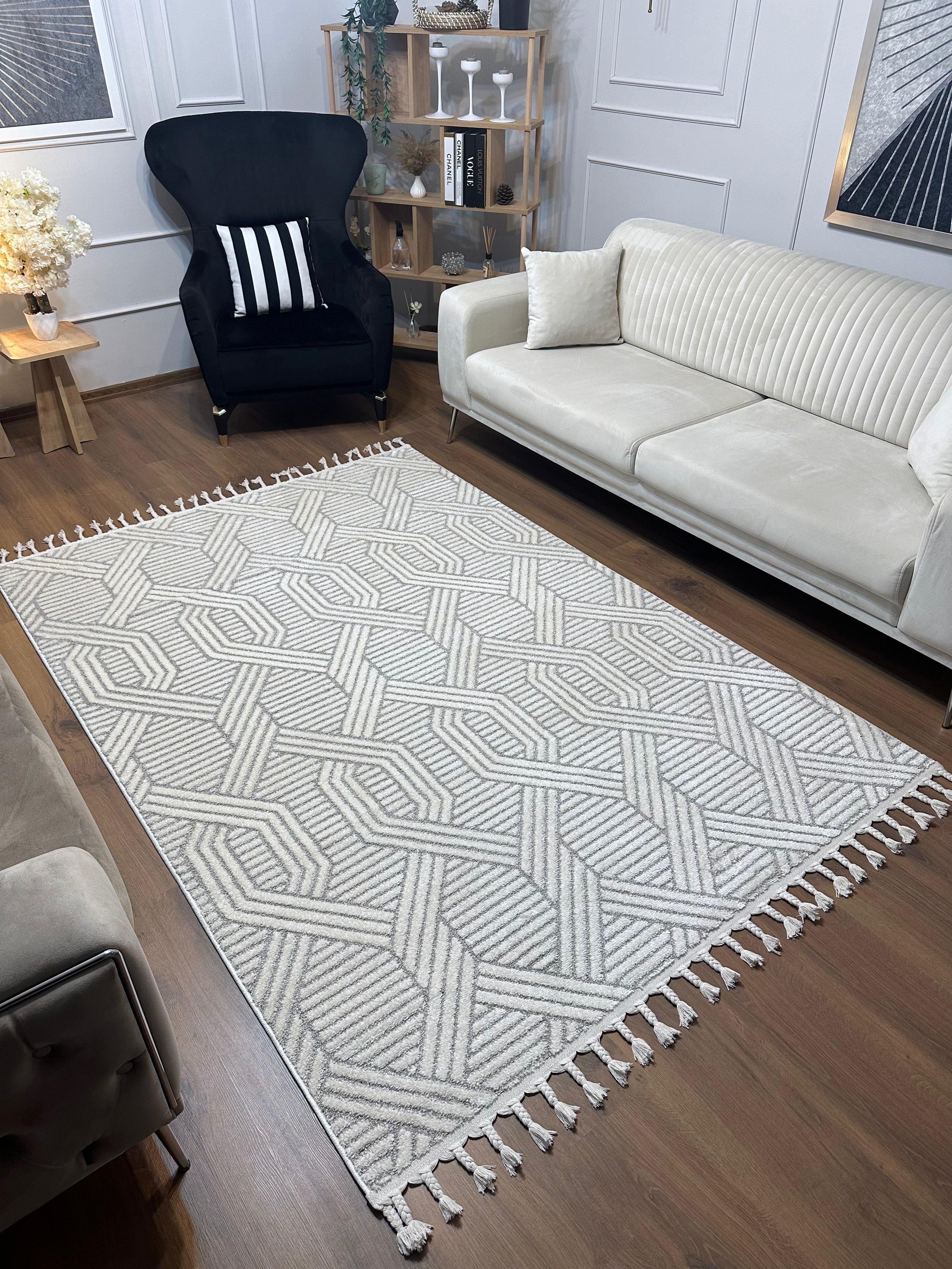 PALERMO A-10502 GRİ Kabartmalı Modern Desenli Salon Halısı