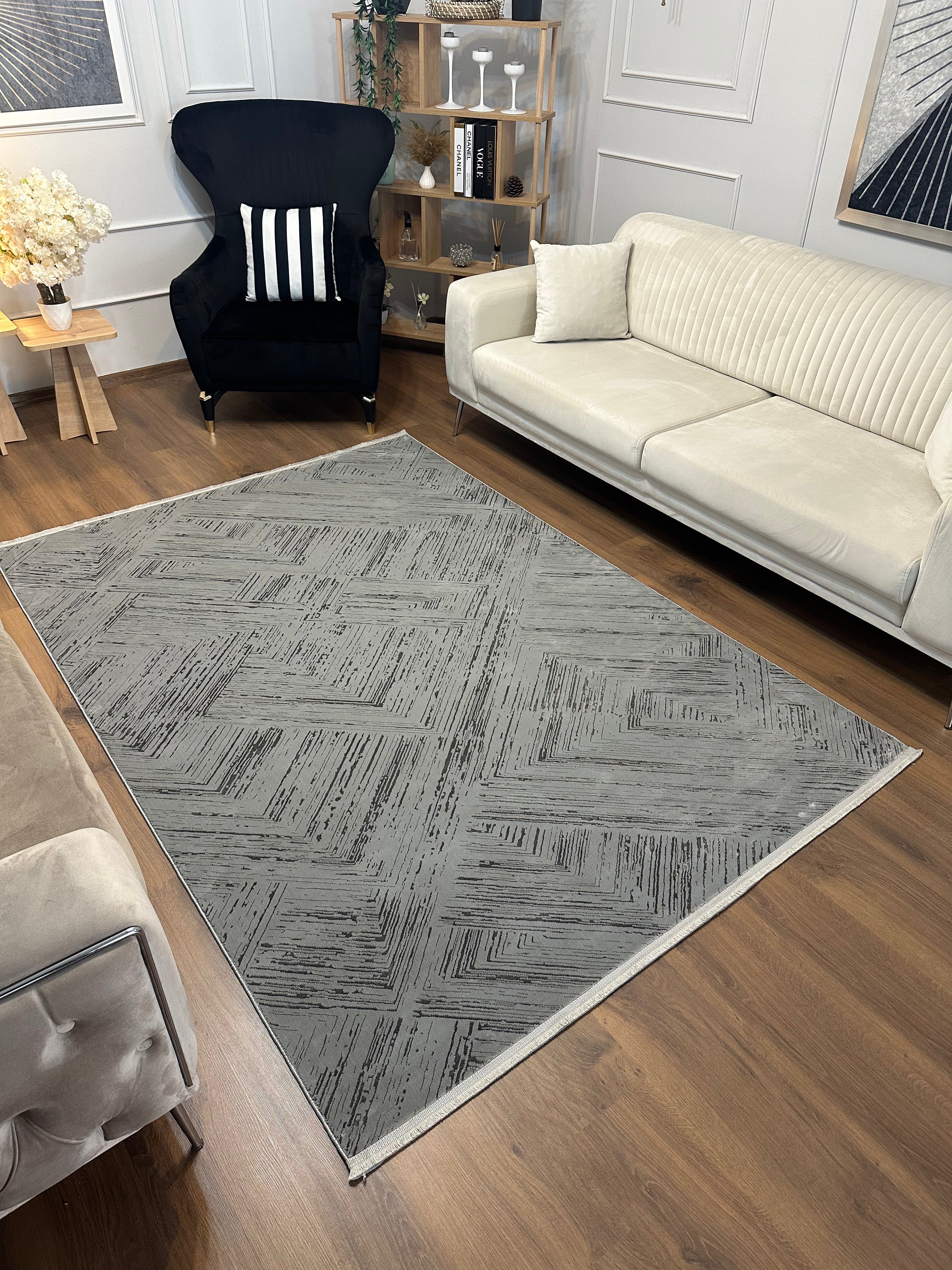 LOTUS C39-GRİ Kaymaz Taban Sentetik Bambu Saten Salon Halısı