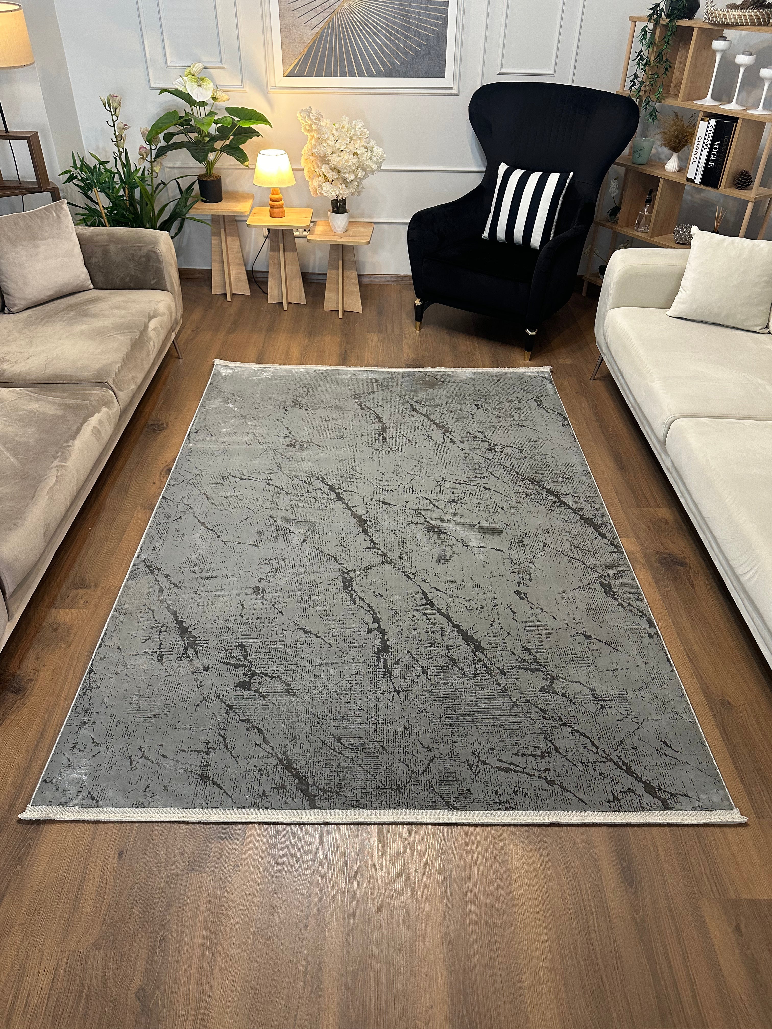LOTUS C30-GRİ Kaymaz Taban Sentetik Bambu Parlak Saten Salon Halısı-004