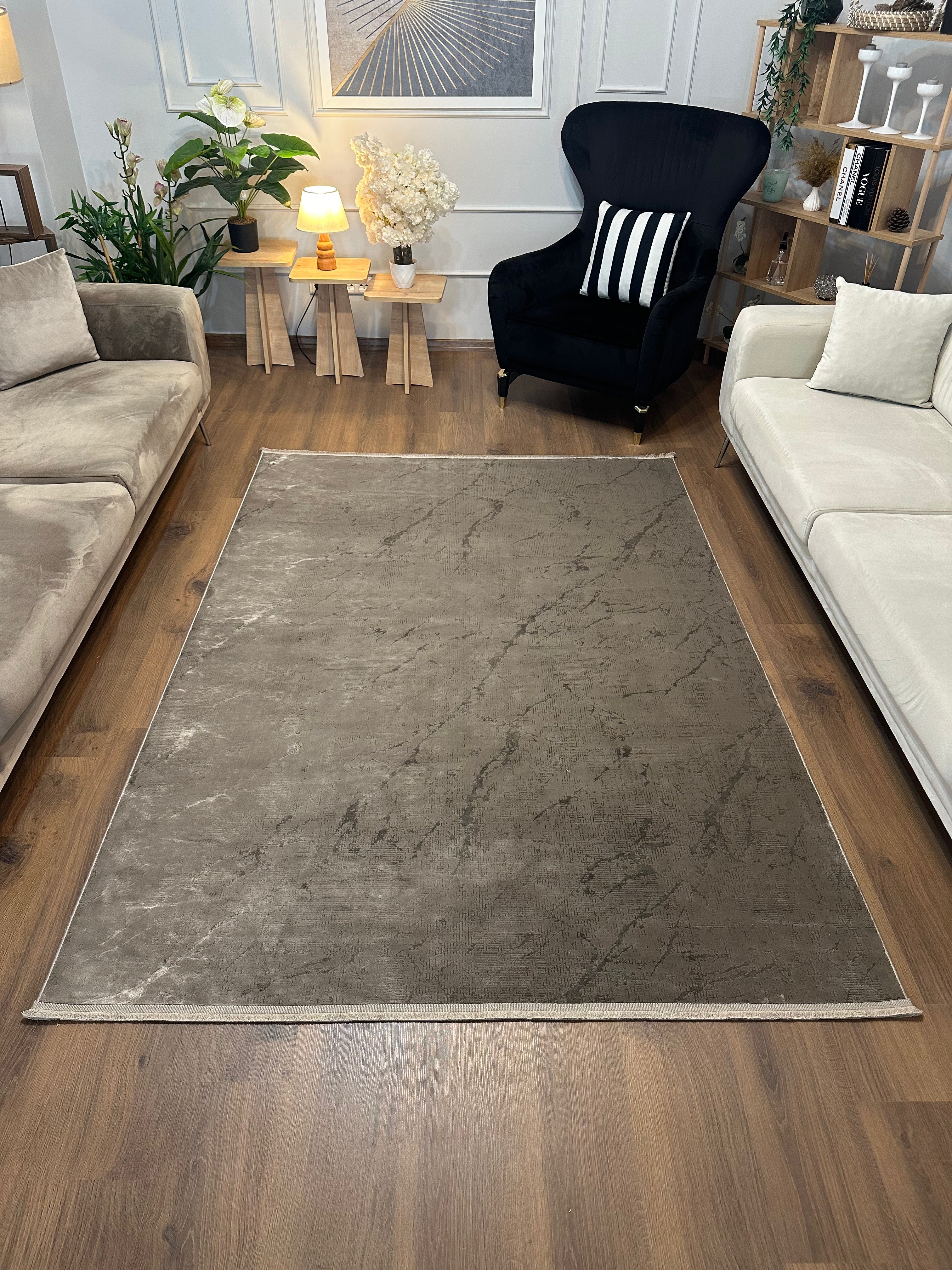 LOTUS C27-VİZON Kaymaz Taban Sentetik Bambu Parlak Saten Salon Halısı-004