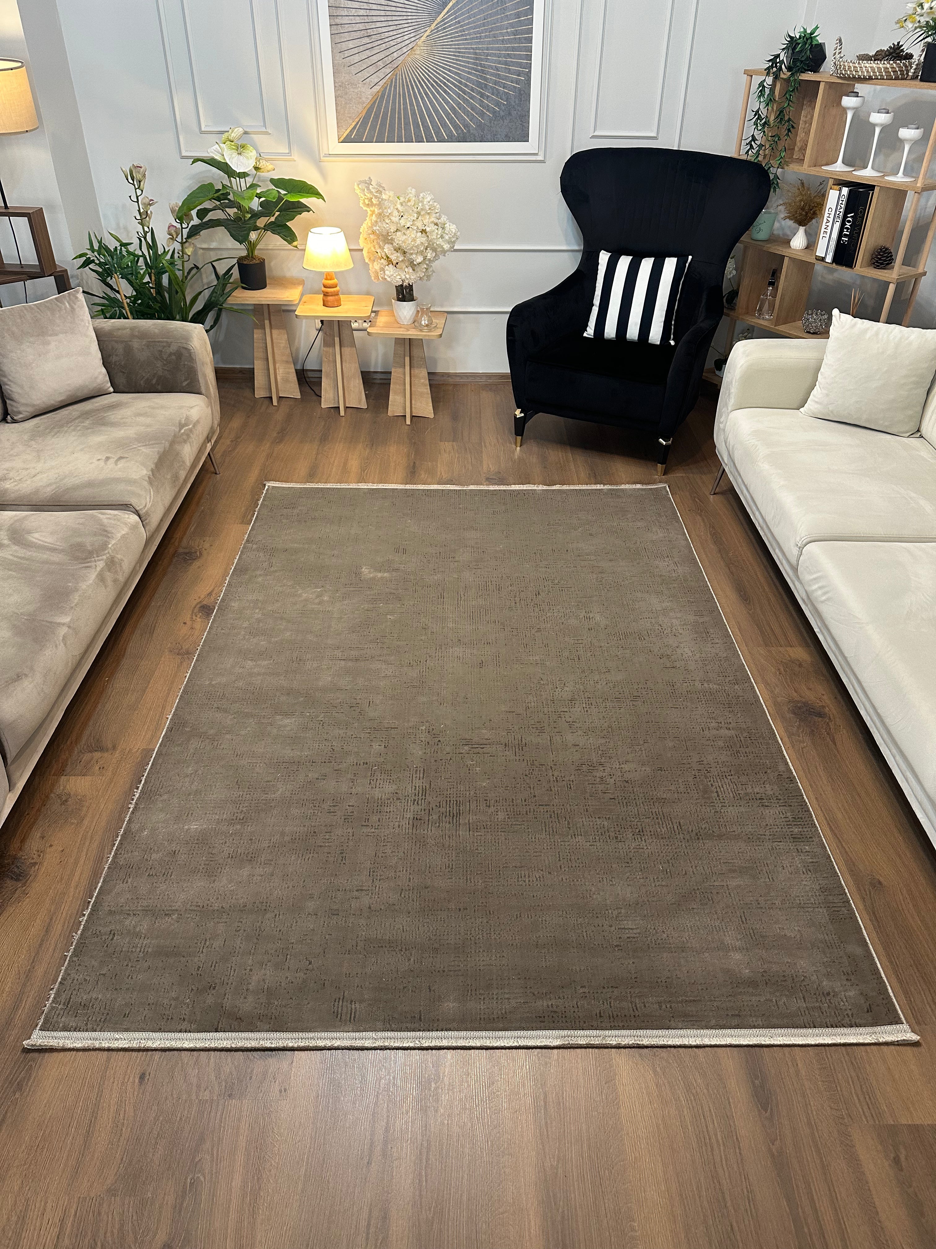 LOTUS C28-VİZON Kaymaz Taban Sentetik Bambu Parlak Saten Salon Halısı-910