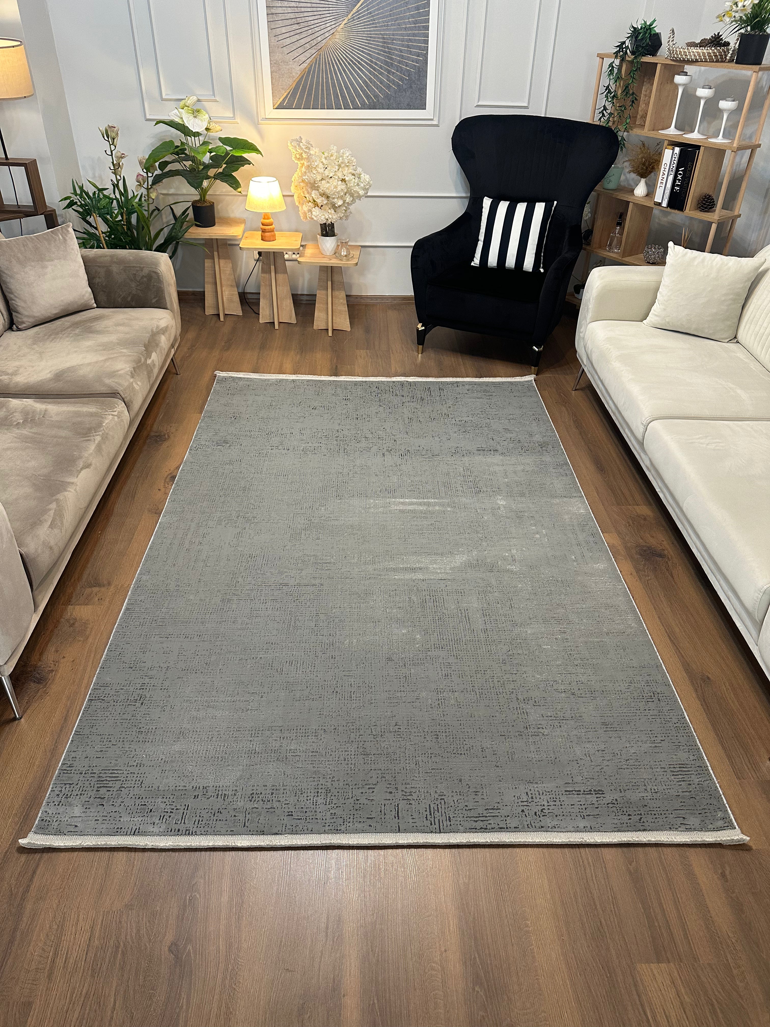 LOTUS C22-GRİ Kaymaz Taban Sentetik Bambu Parlak Saten Salon Halısı-910
