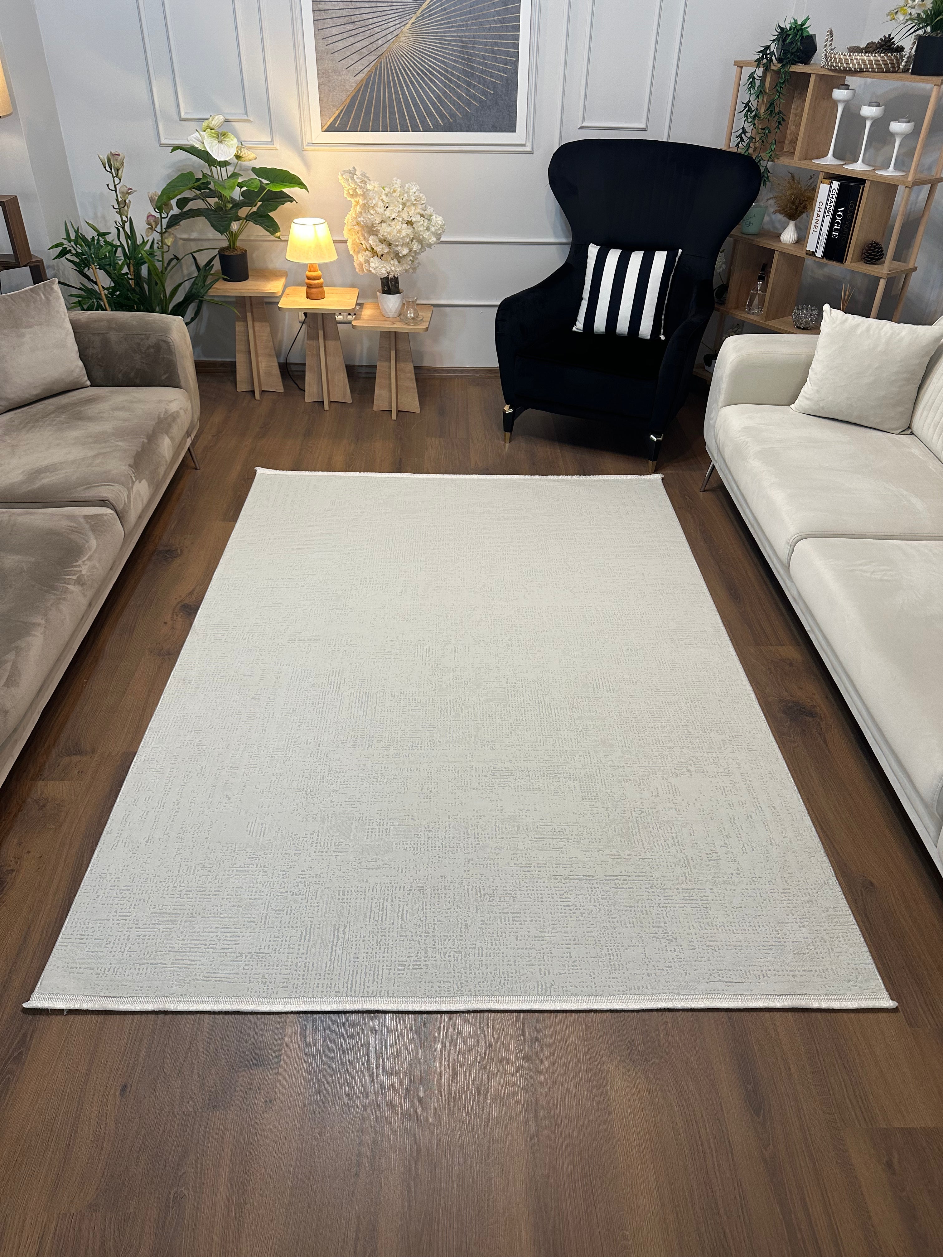 LOTUS C25-KREM Kaymaz Taban Sentetik Bambu Parlak Saten Salon Halısı-910