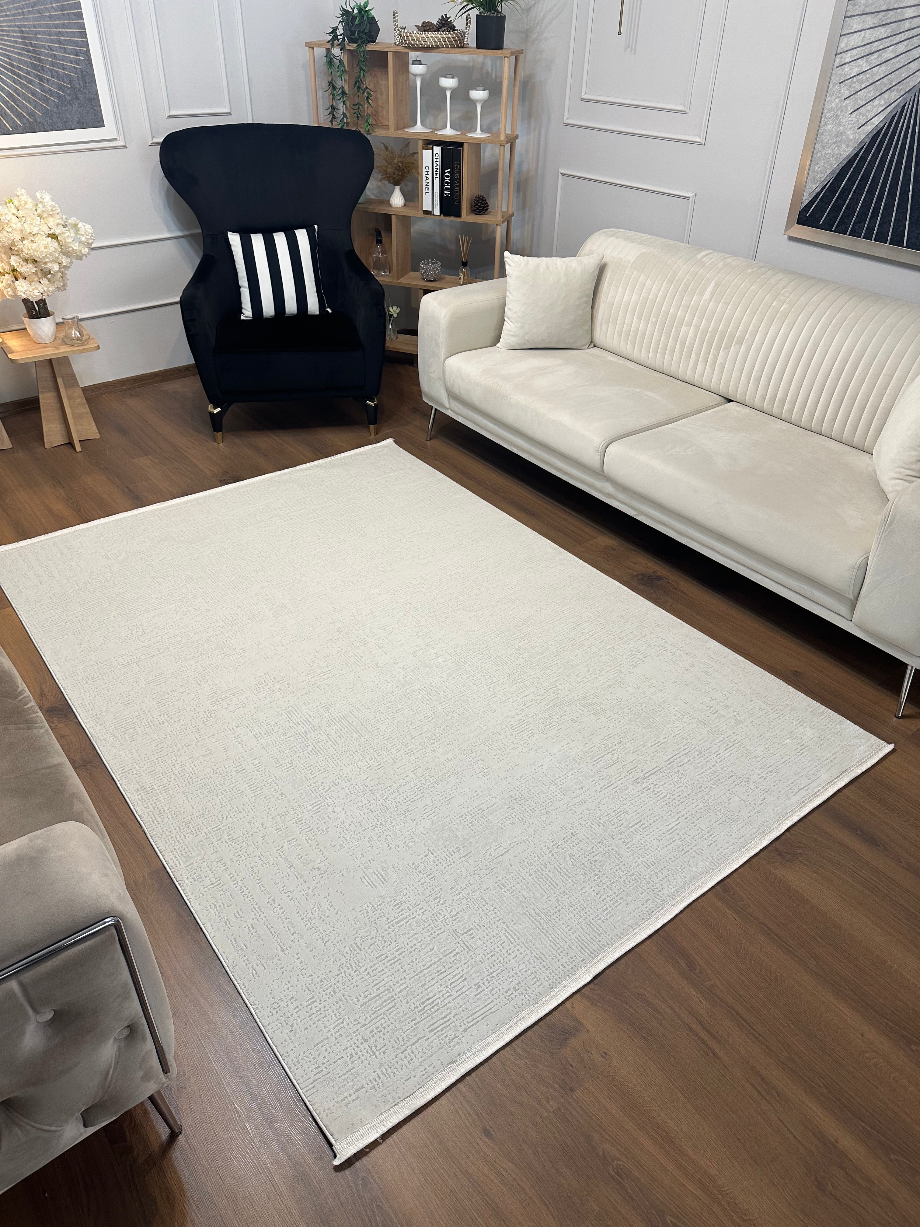 LOTUS C25-KREM Kaymaz Taban Sentetik Bambu Parlak Saten Salon Halısı-910