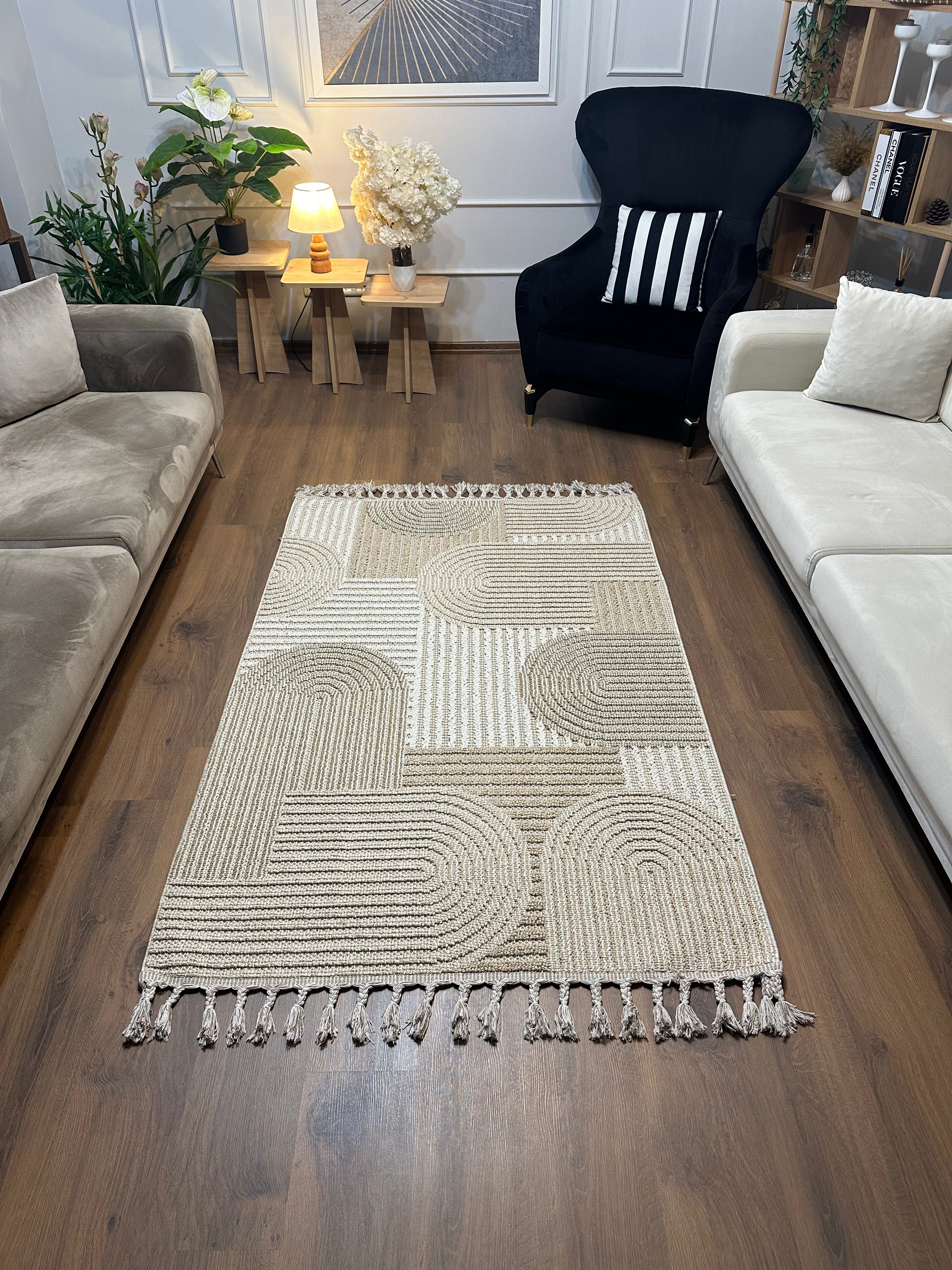 OSLO T-04 KAHVE Yumuşak Bukle (Loop) Geometrik Desenli Salon HalısI
