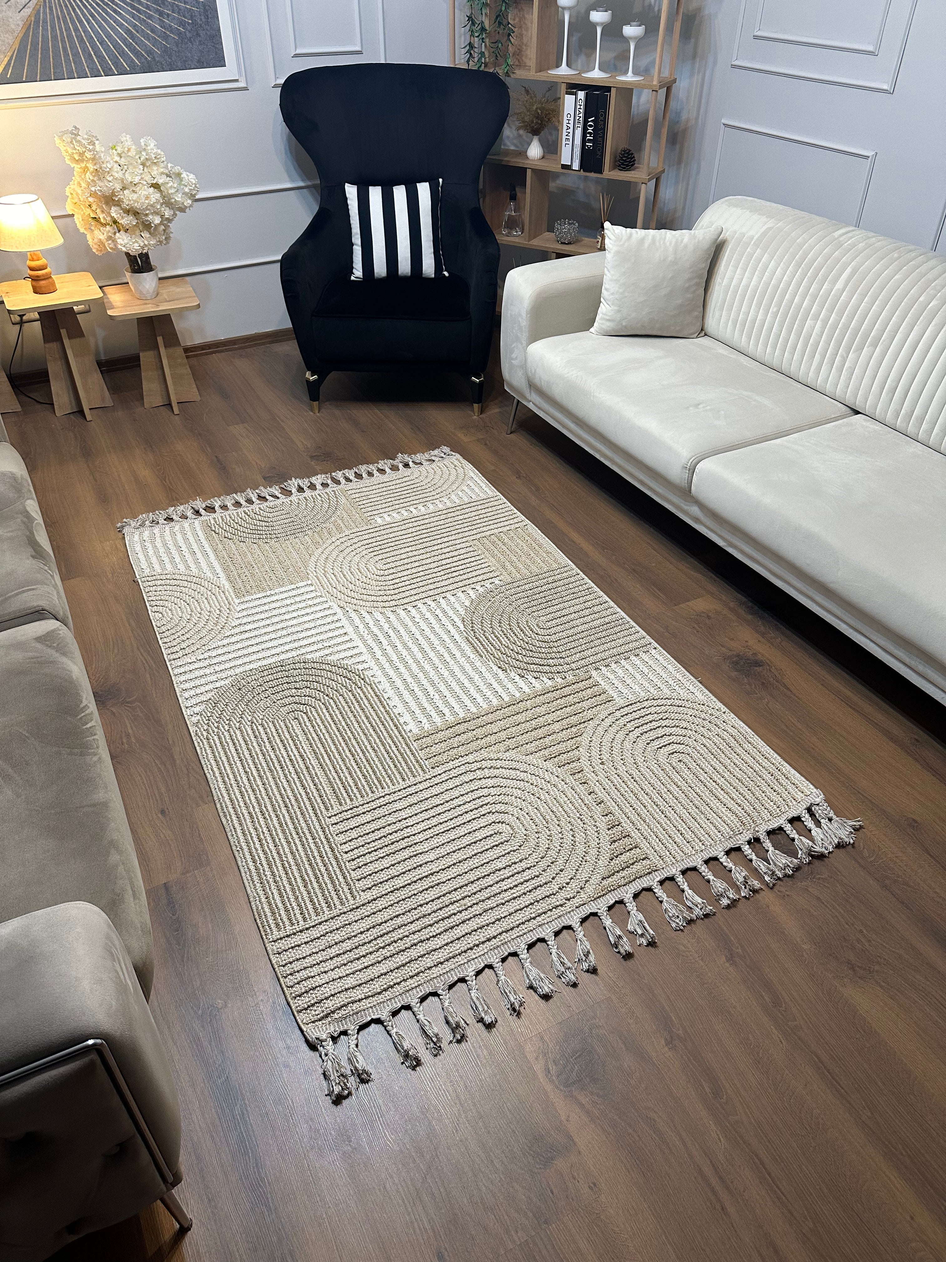 OSLO T-04 KAHVE Yumuşak Bukle (Loop) Geometrik Desenli Salon HalısI
