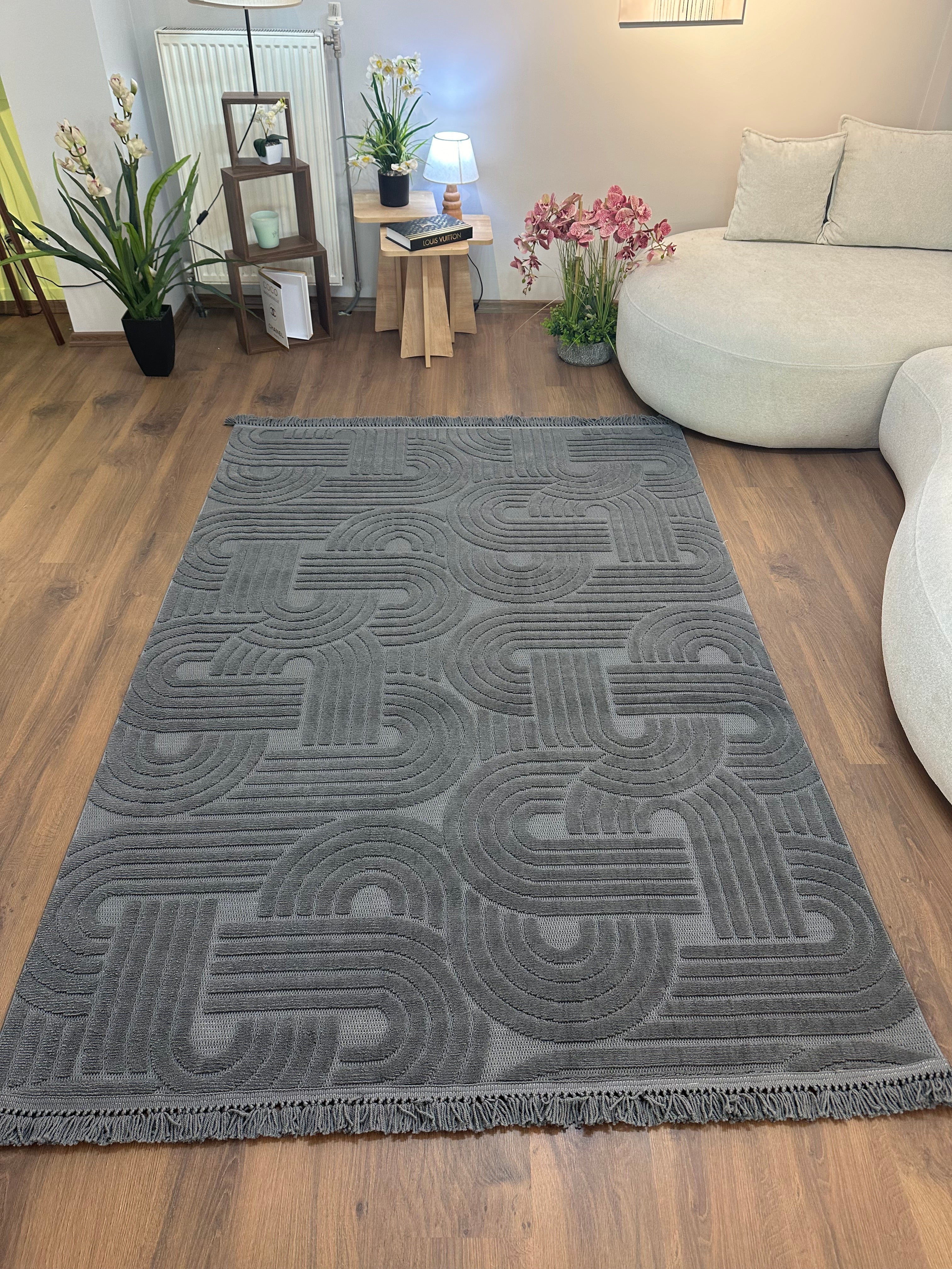 MİLAS C16-Kabartmalı Kaymaz Taban Modern Geometrik Desenli Salon Koridor Mutfak Halısı