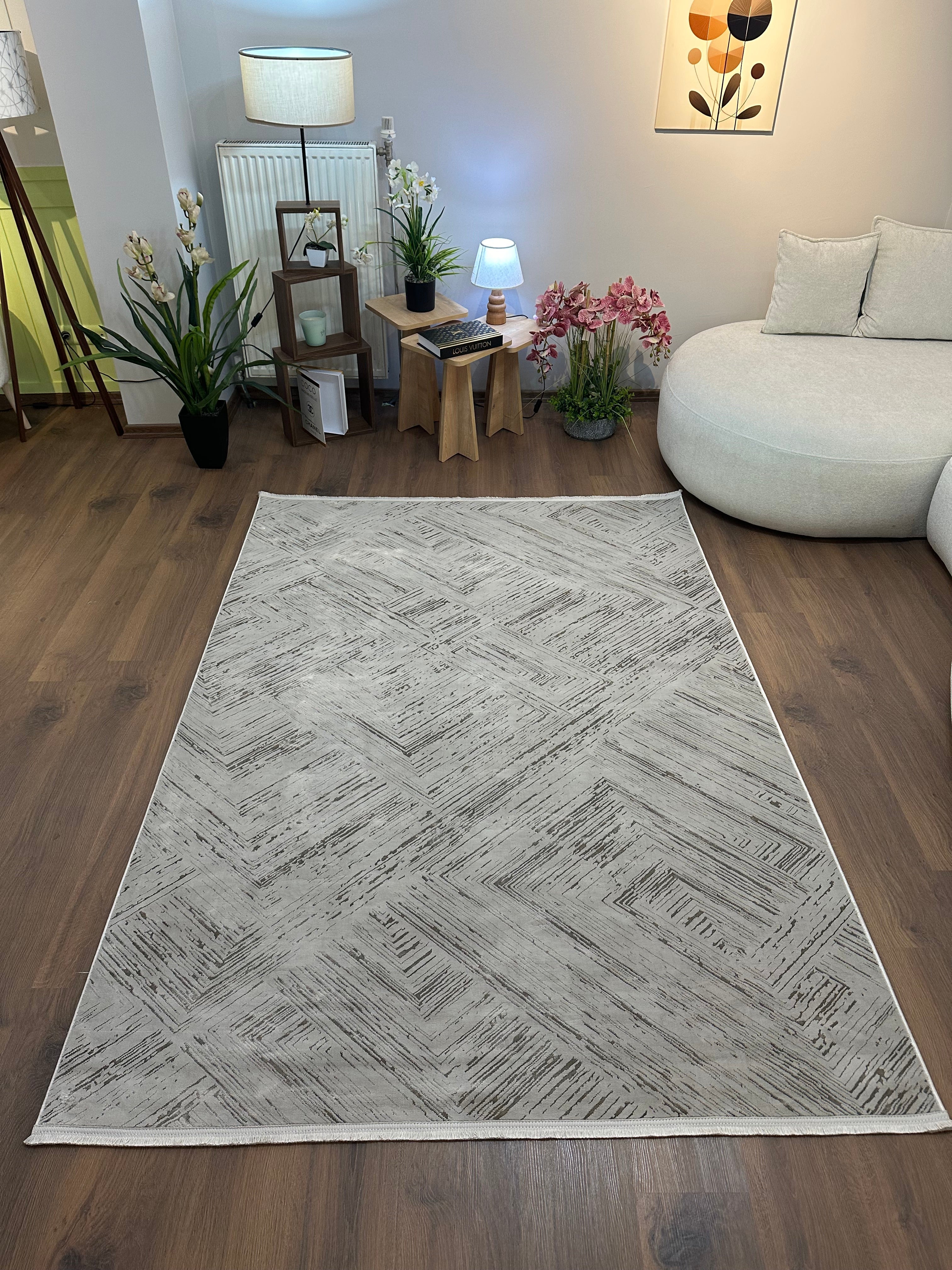 LOTUS C29-BEJ Kaymaz Taban Sentetik Bambu Saten Salon Halısı-413