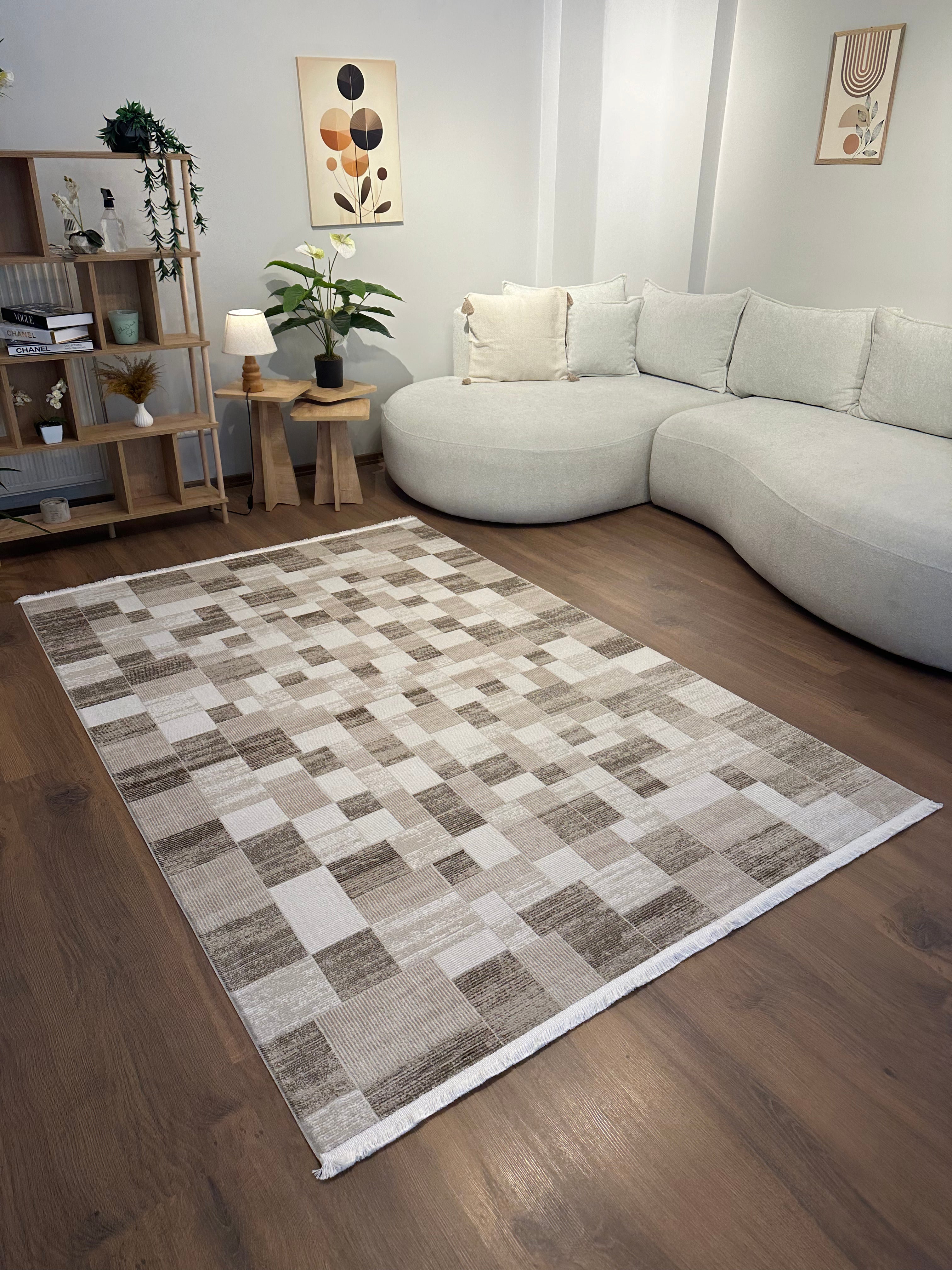 İCON T-MD05–BEJ Modern Yumuşak Salon Koridor Mutfak Makine Dokuma Halısı