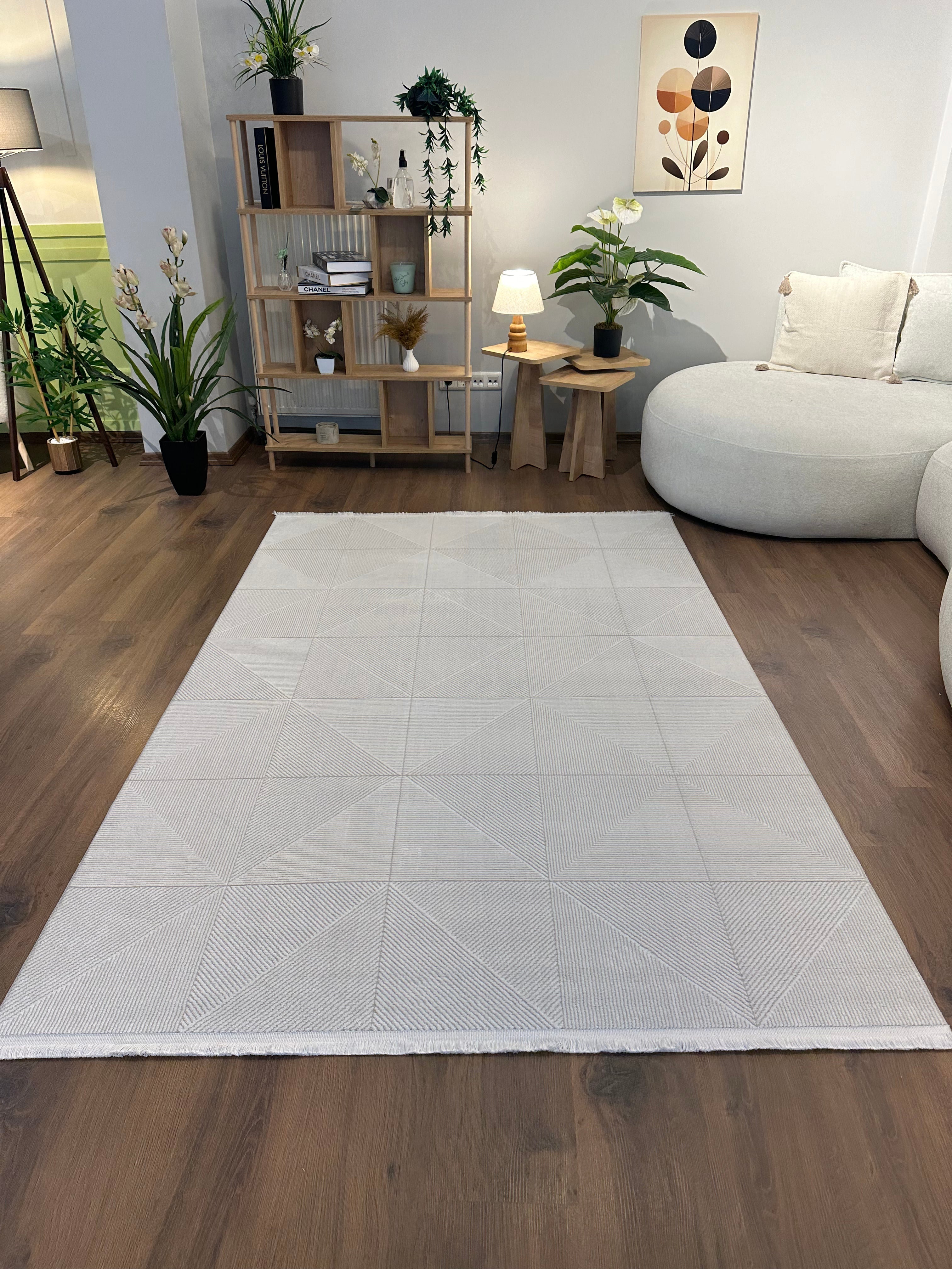 İCON T-MD03–KREM Modern Yumuşak Salon Koridor Mutfak Makine Dokuma Halısı