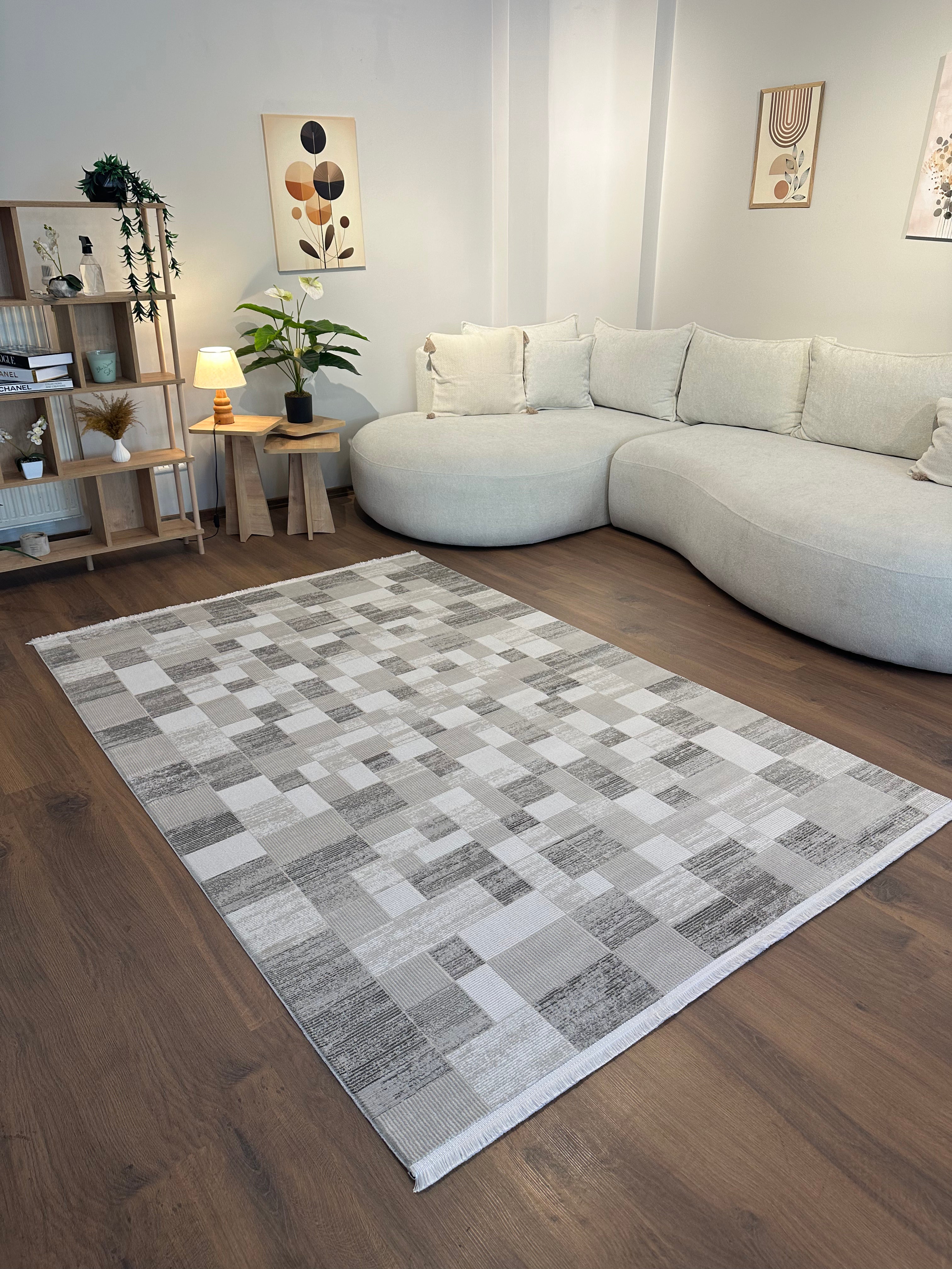 İCON T-MD06–GRİ Modern Yumuşak Salon Koridor Mutfak Makine Dokuma Halısı