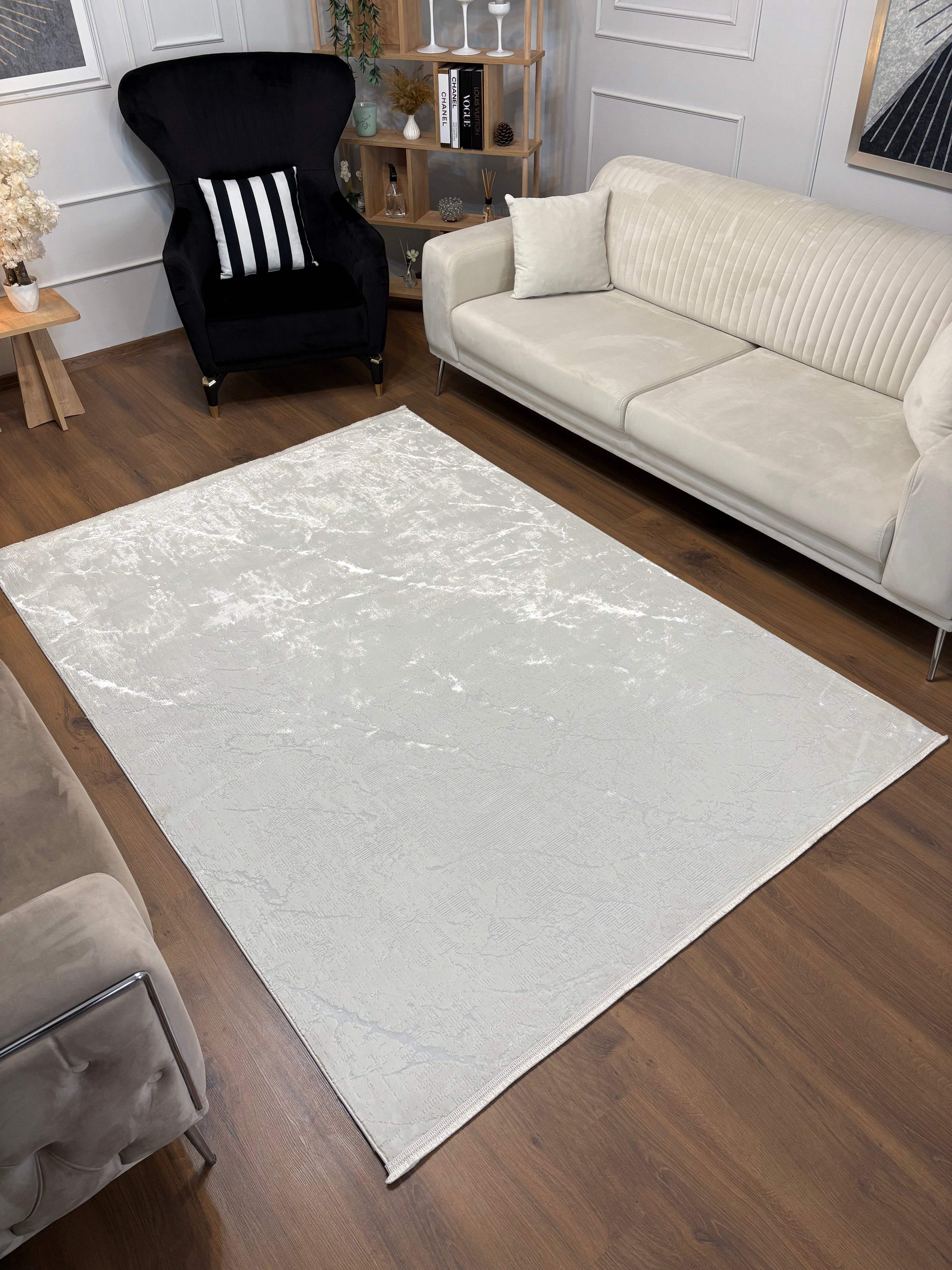 LOTUS C23-KREM Kaymaz Taban Sentetik Bambu Parlak Saten Salon Halısı-004