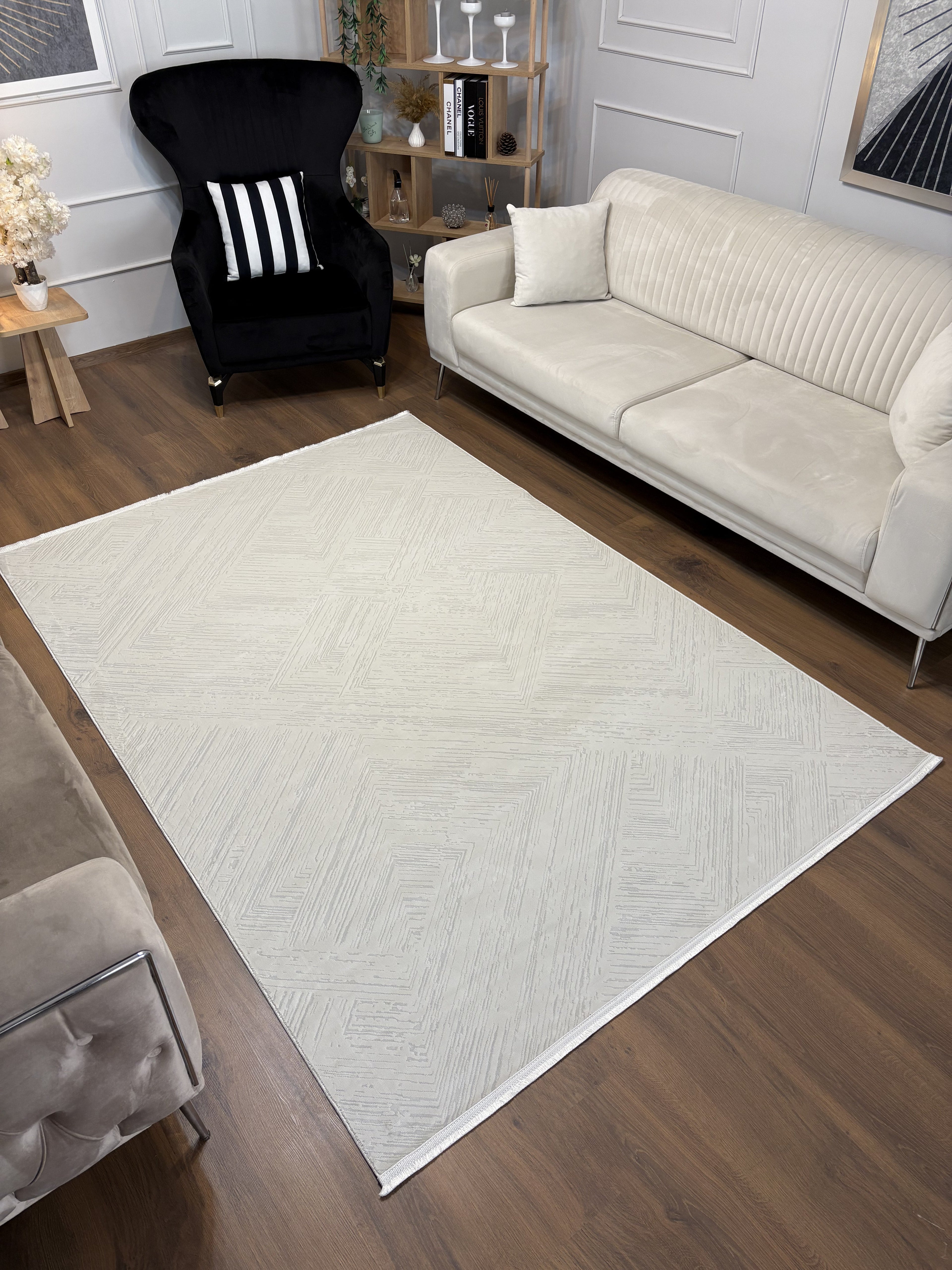 LOTUS C20-KREM Kaymaz Taban Sentetik Bambu Parlak Saten Salon Halısı-413