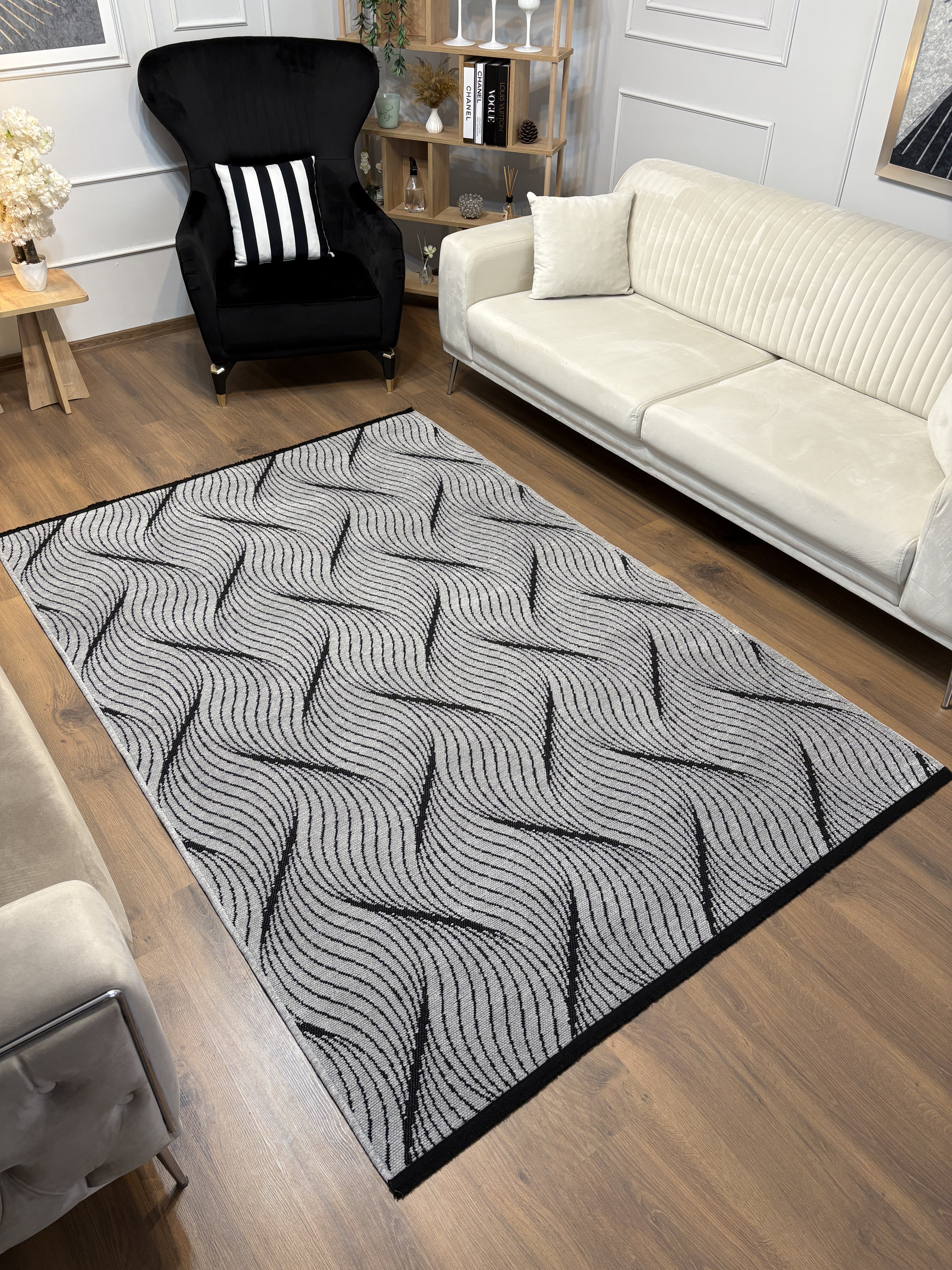 ŞÖNİL FERİ Kaymaz Taban İskandinav Desenli Salon Koridor Mutfak Şönil Kilim Dokuma Halı-GRİ