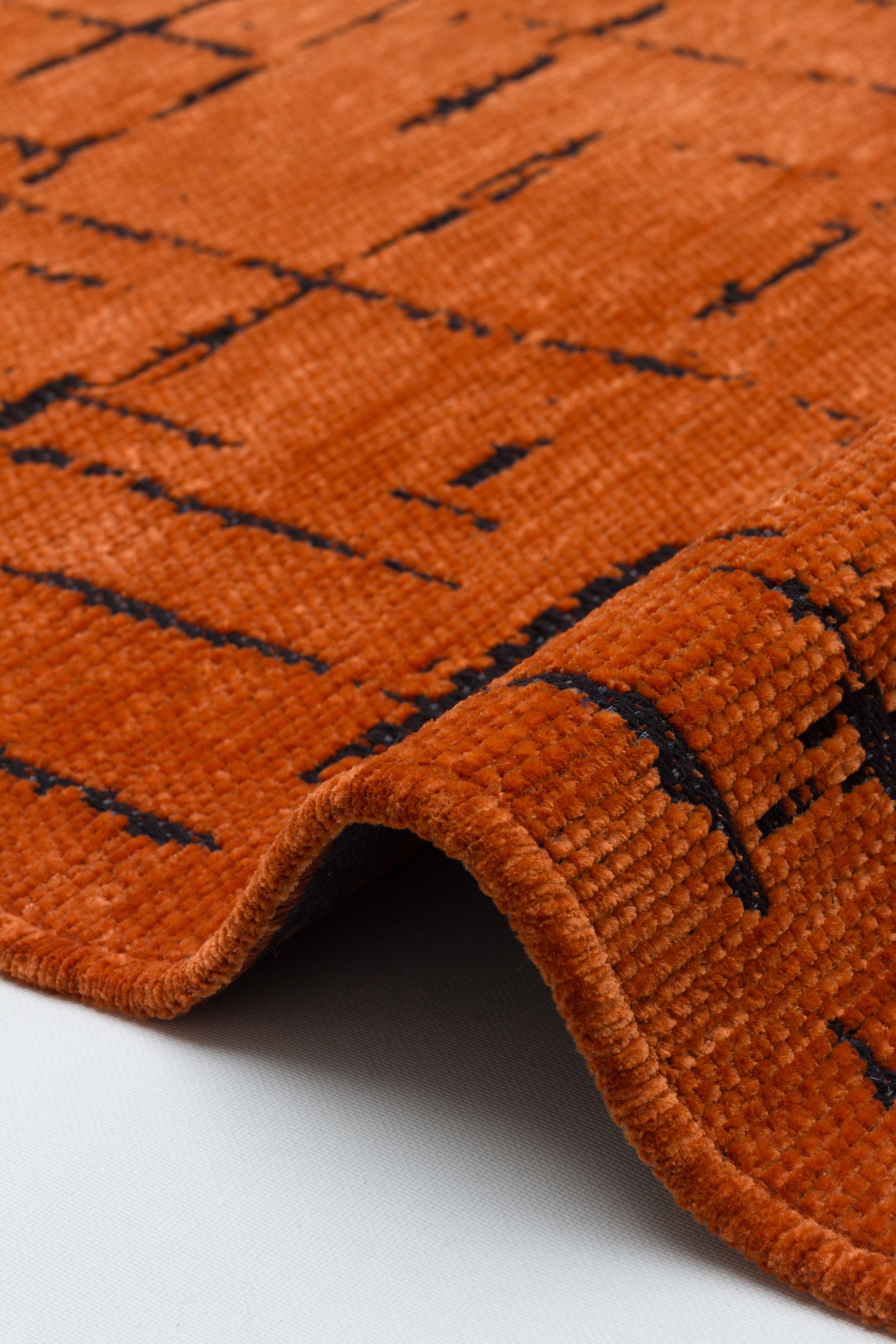 ŞÖNİL HÜNKAR Kaymaz Taban İskandinav Desenli Salon Koridor Mutfak Şönil Kilim Dokuma Halı-KİREMİT