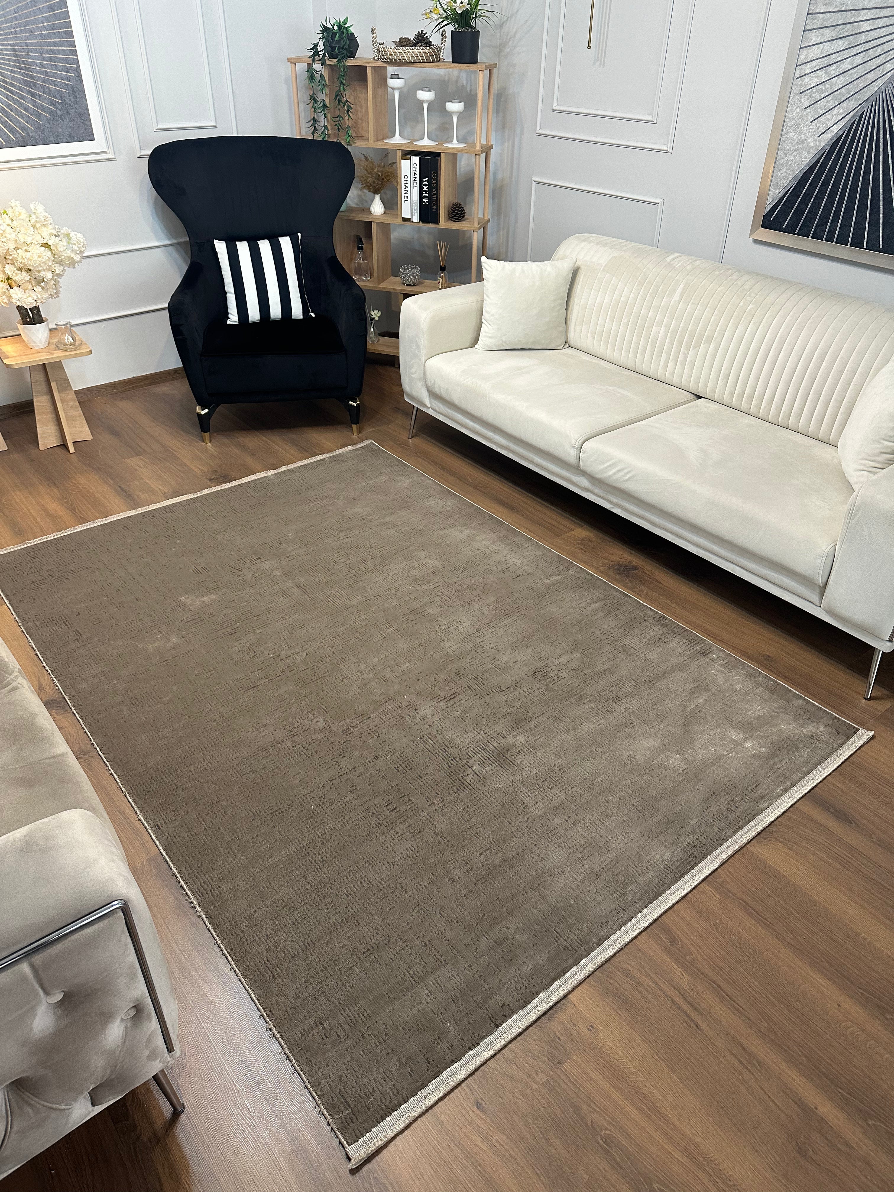 LOTUS C28-VİZON Kaymaz Taban Sentetik Bambu Parlak Saten Salon Halısı-910