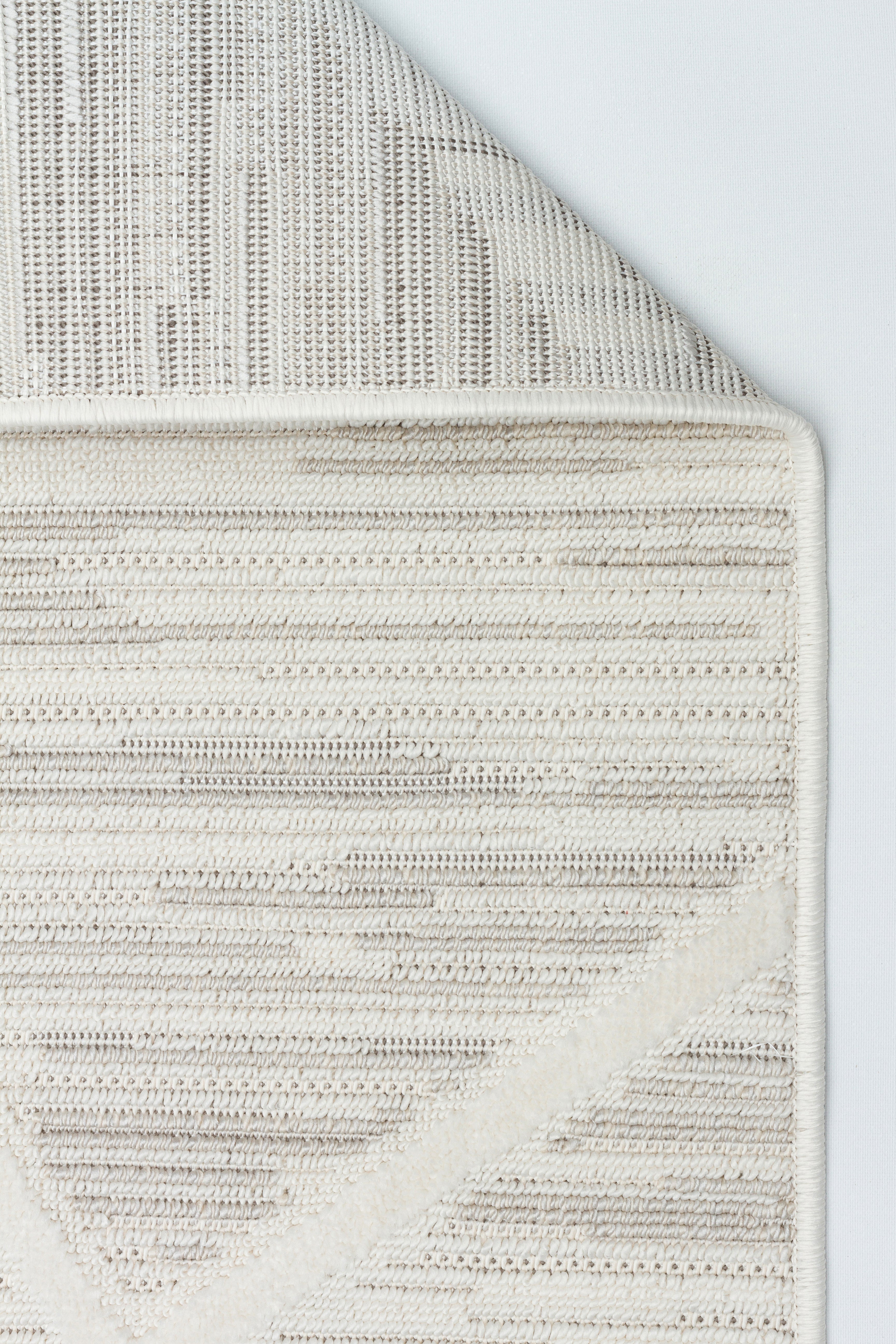 İCON T-PE04-KREM Kabartmalı Modern Geometrik Desenli Salon Halısı