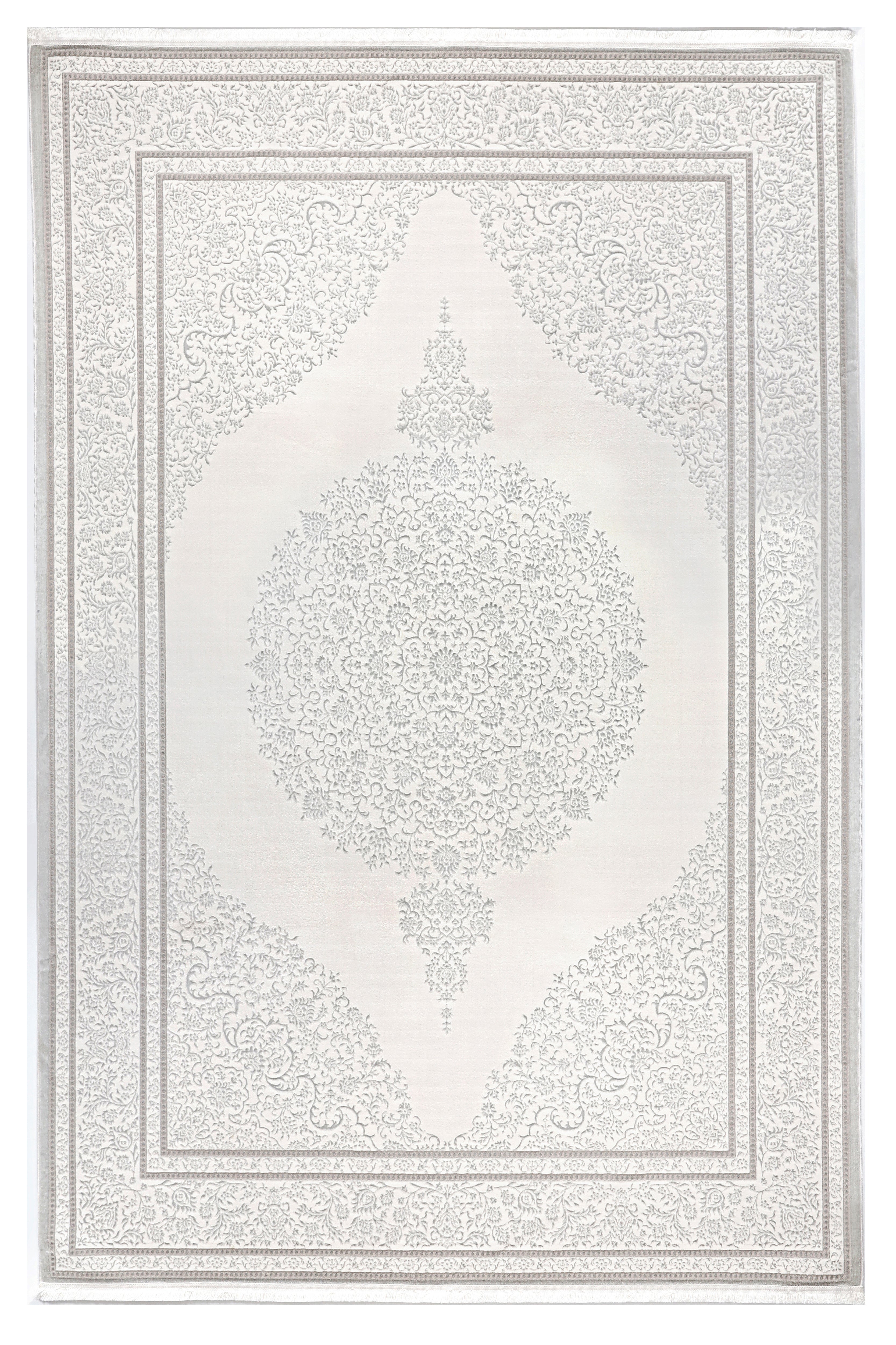 SÜMER 8039-G BEYAZ/GÜMÜŞ Kaymaz Taban Sentetik Bambu Parlak Saten Salon Halısı