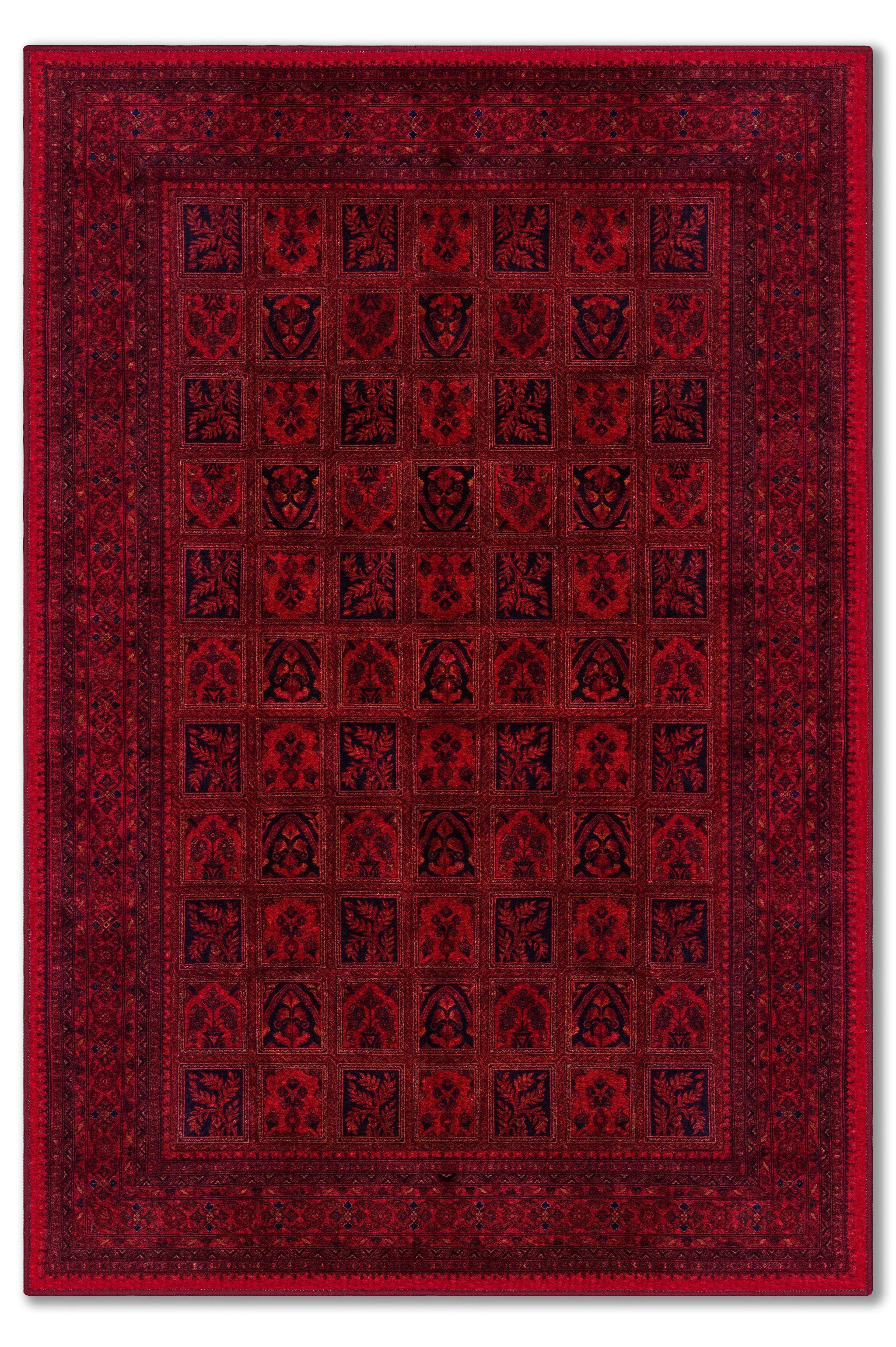 yıkanabilir kaymaz taban şönil dokuma halı 80x150 kirmizi; siyah
