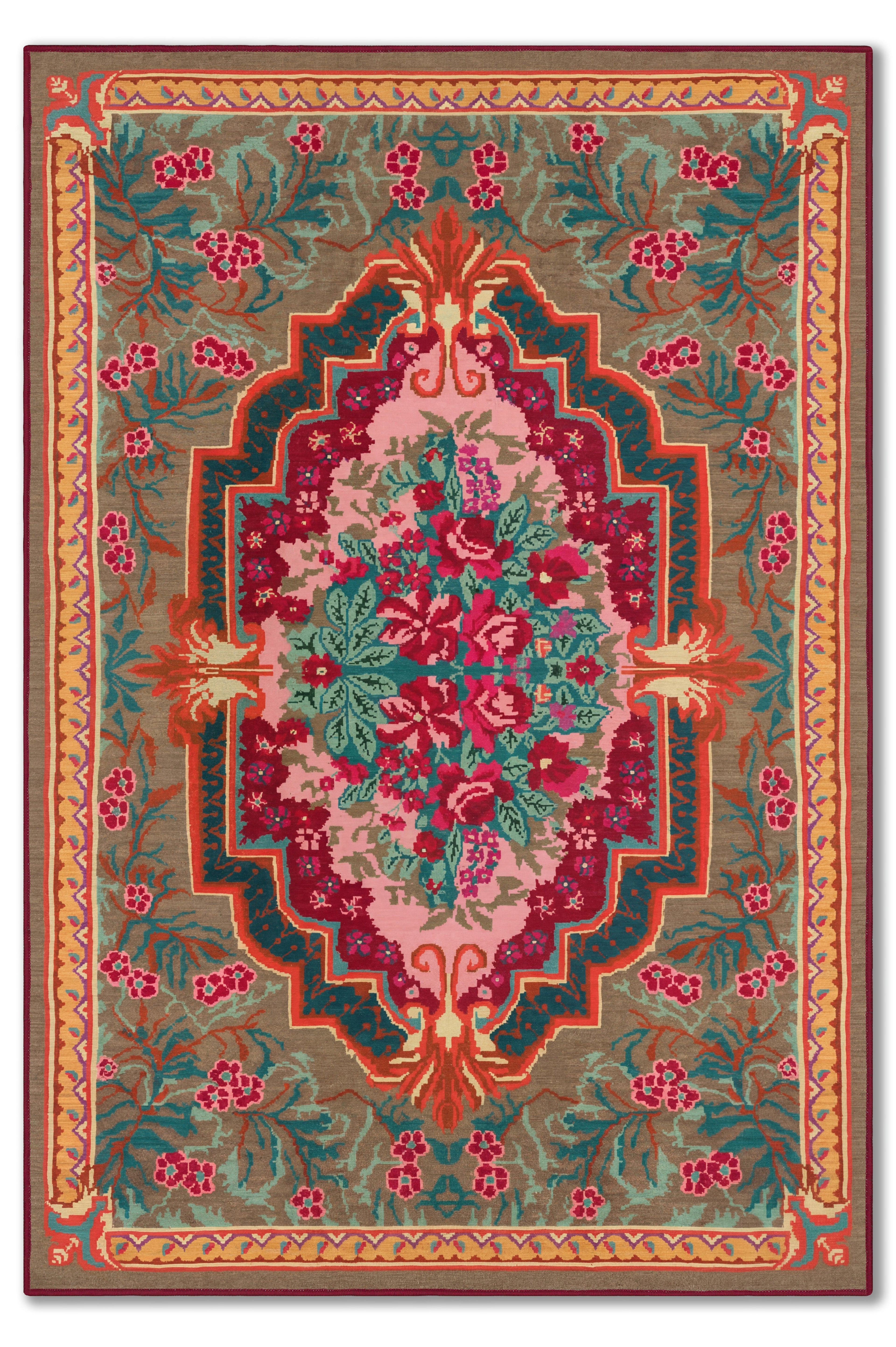 yıkanabilir kaymaz taban şönil dokuma halı 80x150 kahverengi; turuncu; renkli