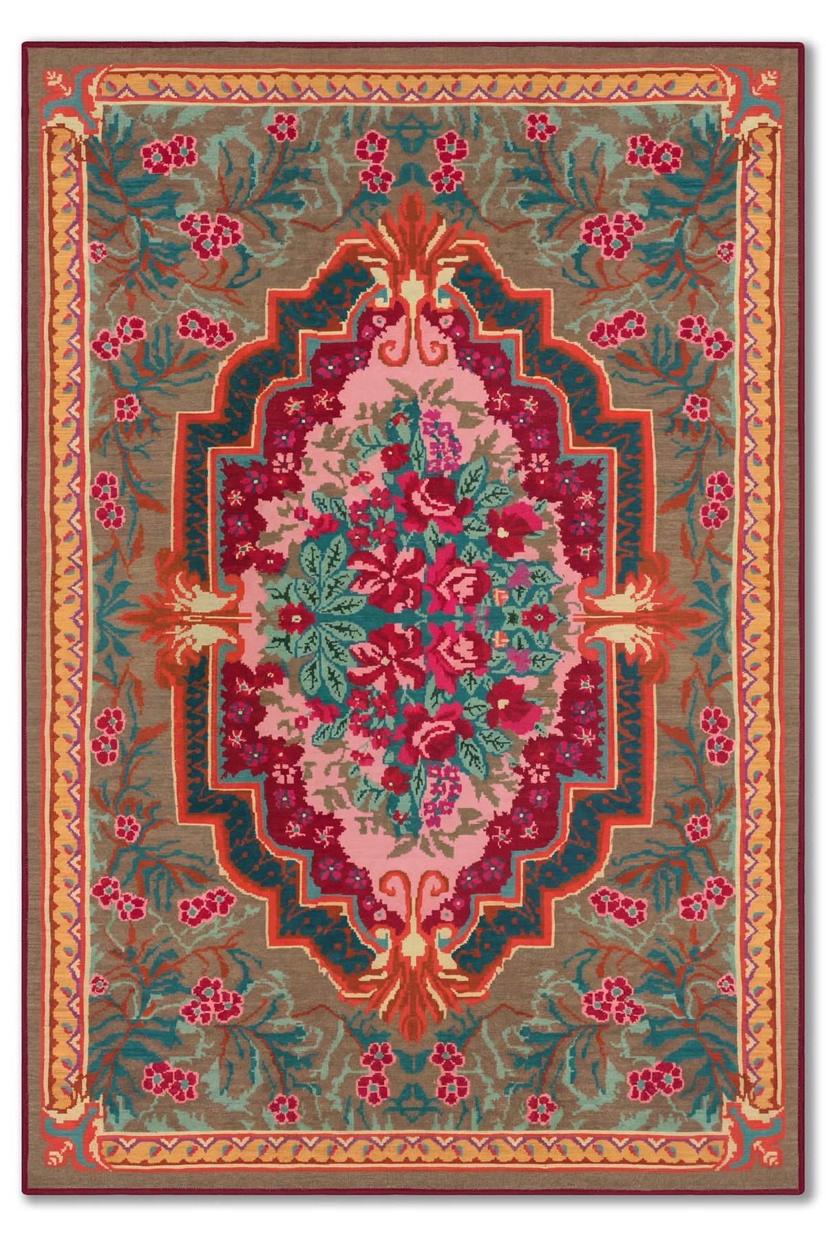 yıkanabilir kaymaz taban şönil dokuma halı 80x150 kahverengi; turuncu; renkli