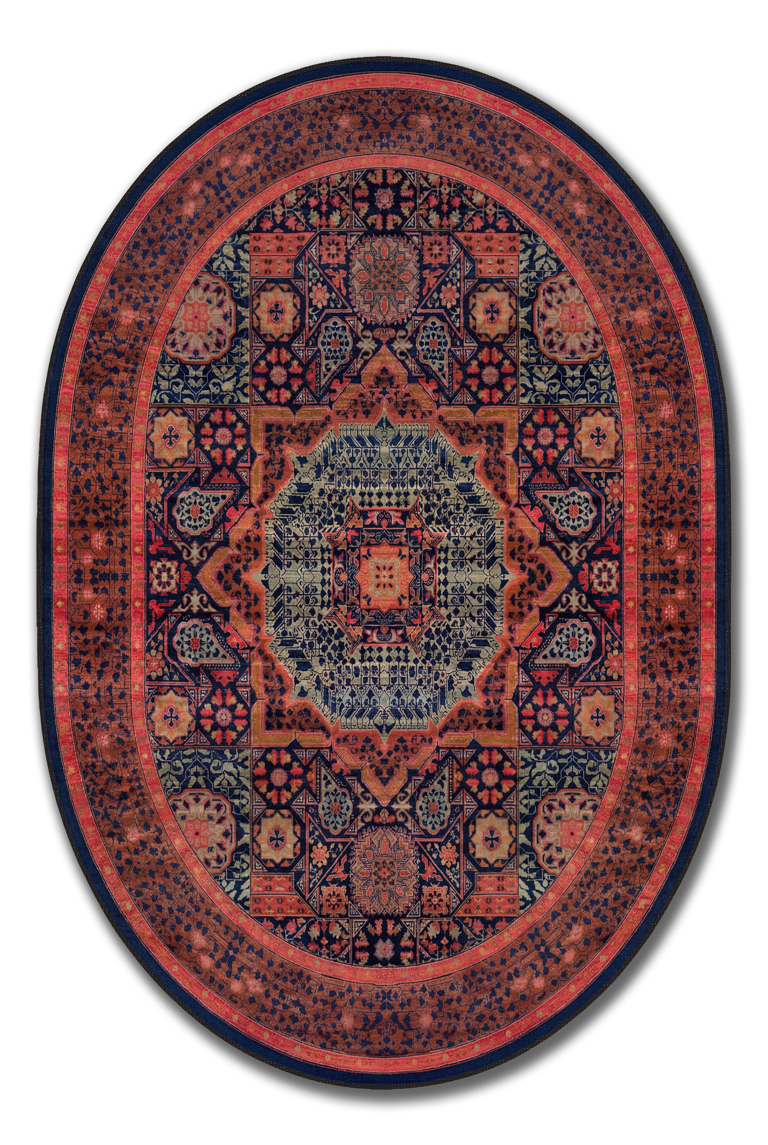 yıkanabilir kaymaz taban şönil dokuma halı 100x300 turuncu; yesil; renkli