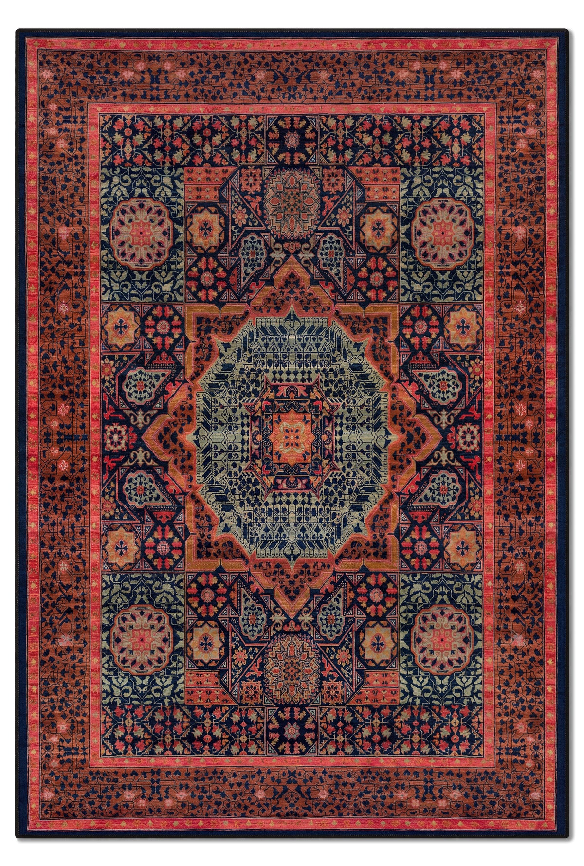yıkanabilir kaymaz taban şönil dokuma halı 80x150 turuncu; yesil; renkli