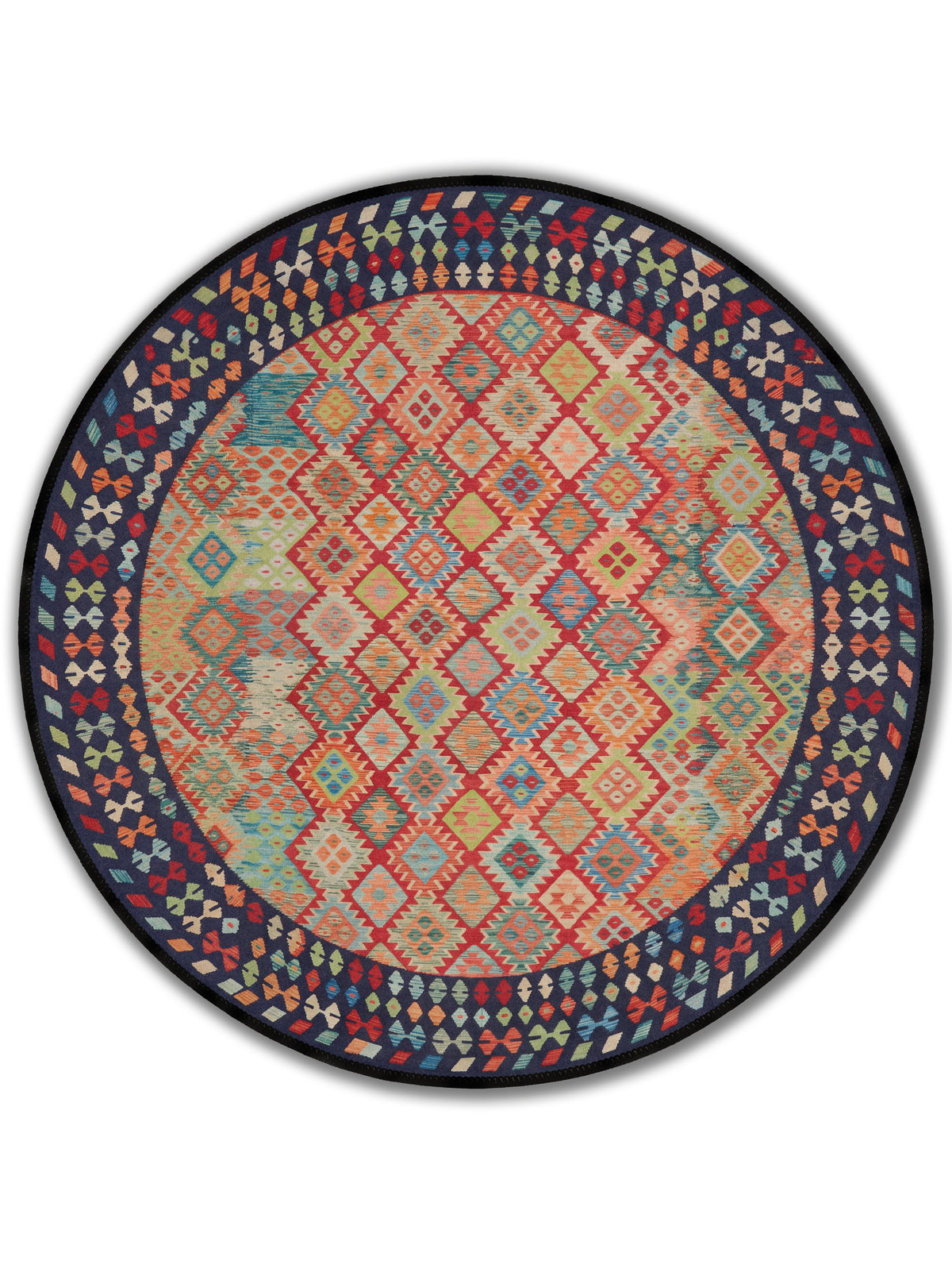 yıkanabilir kaymaz taban şönil dokuma halı 160x230 lacivert kırmızı renkli