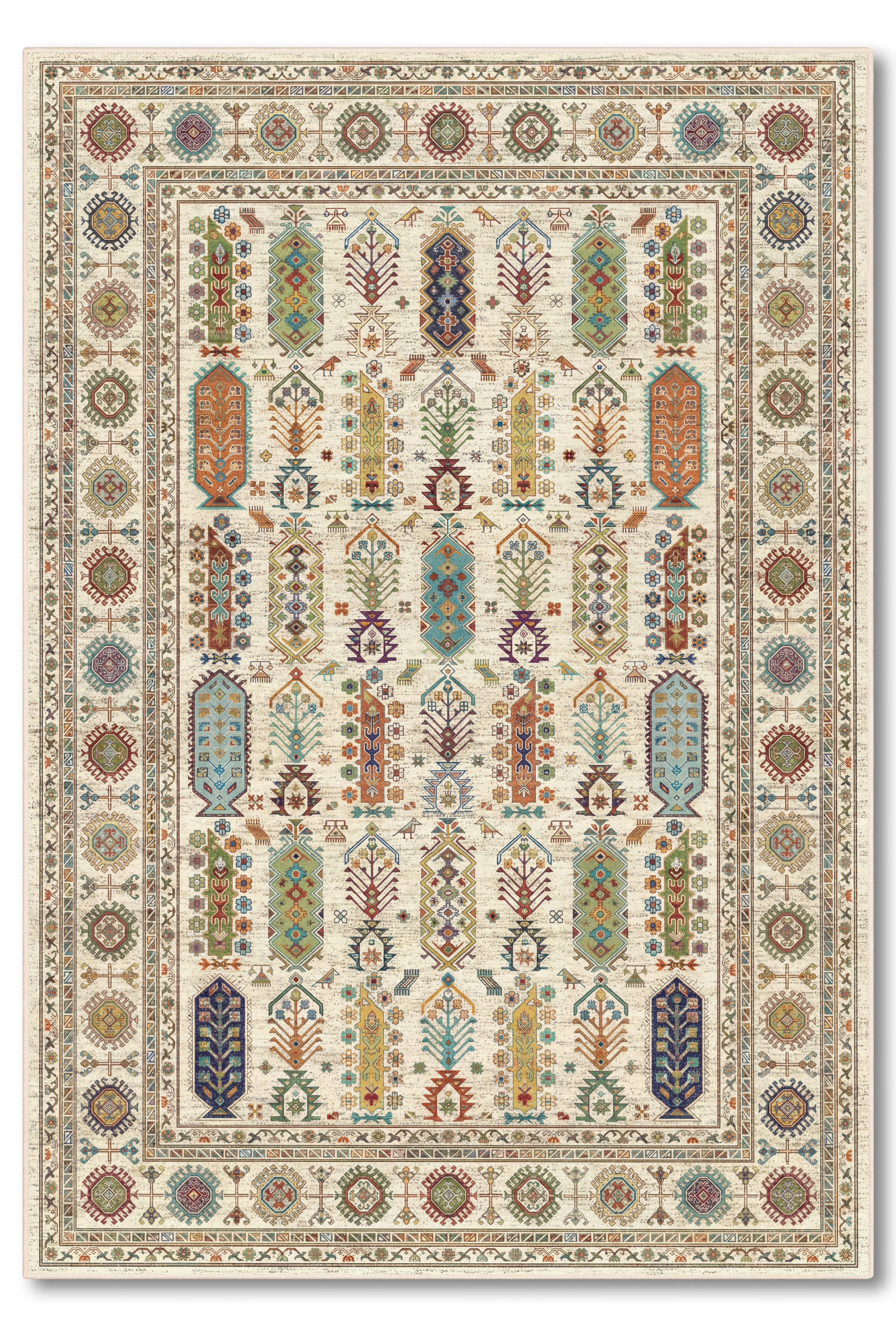 yıkanabilir kaymaz taban şönil dokuma halı 80x150 krem; renkli